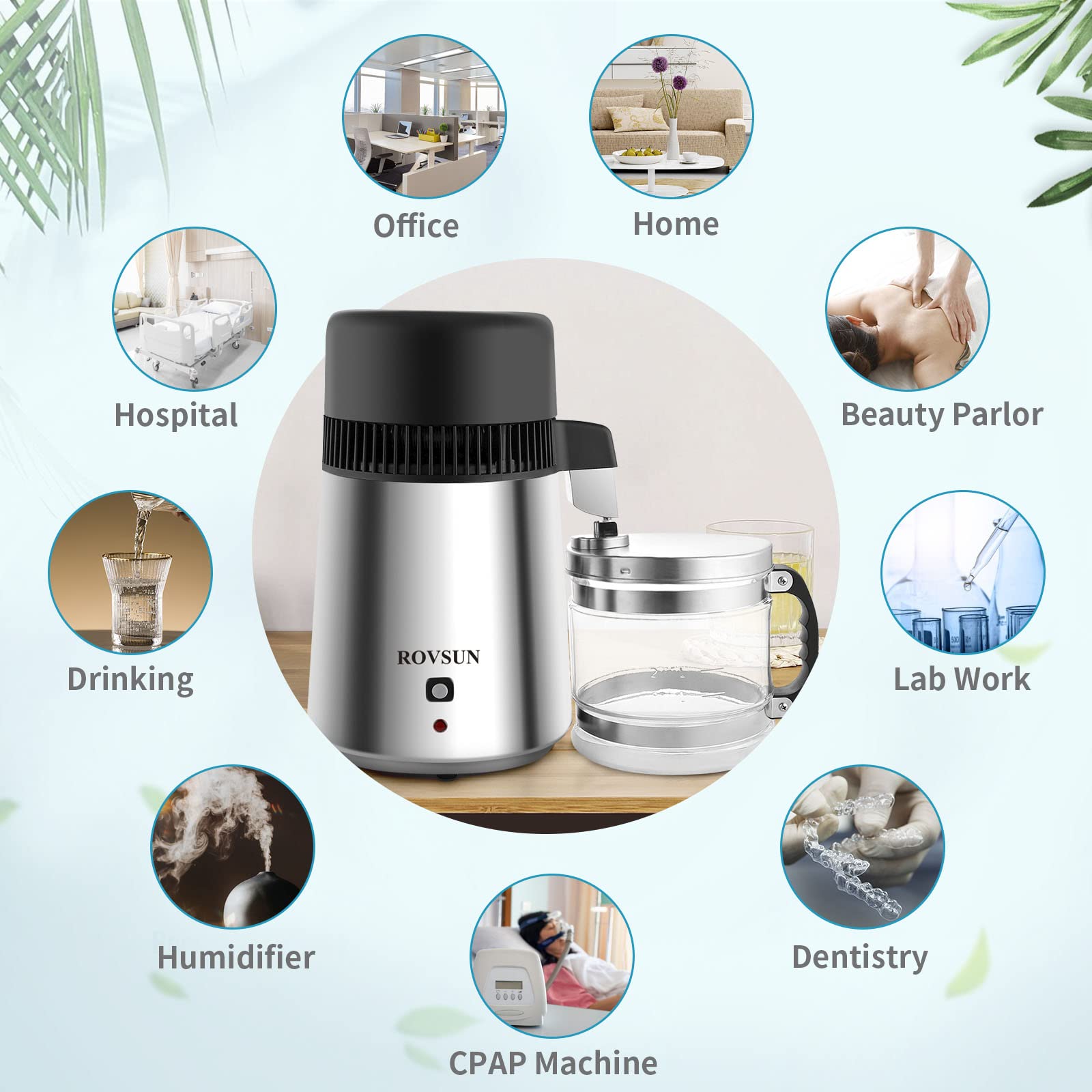 **Bonnlo Upgraded 4L Water Distiller Countertop 750W with Glass Container & Stainless Steel Interior - Pure Water Maker for Home, Lab, Baby Formula, and Humidifiers**