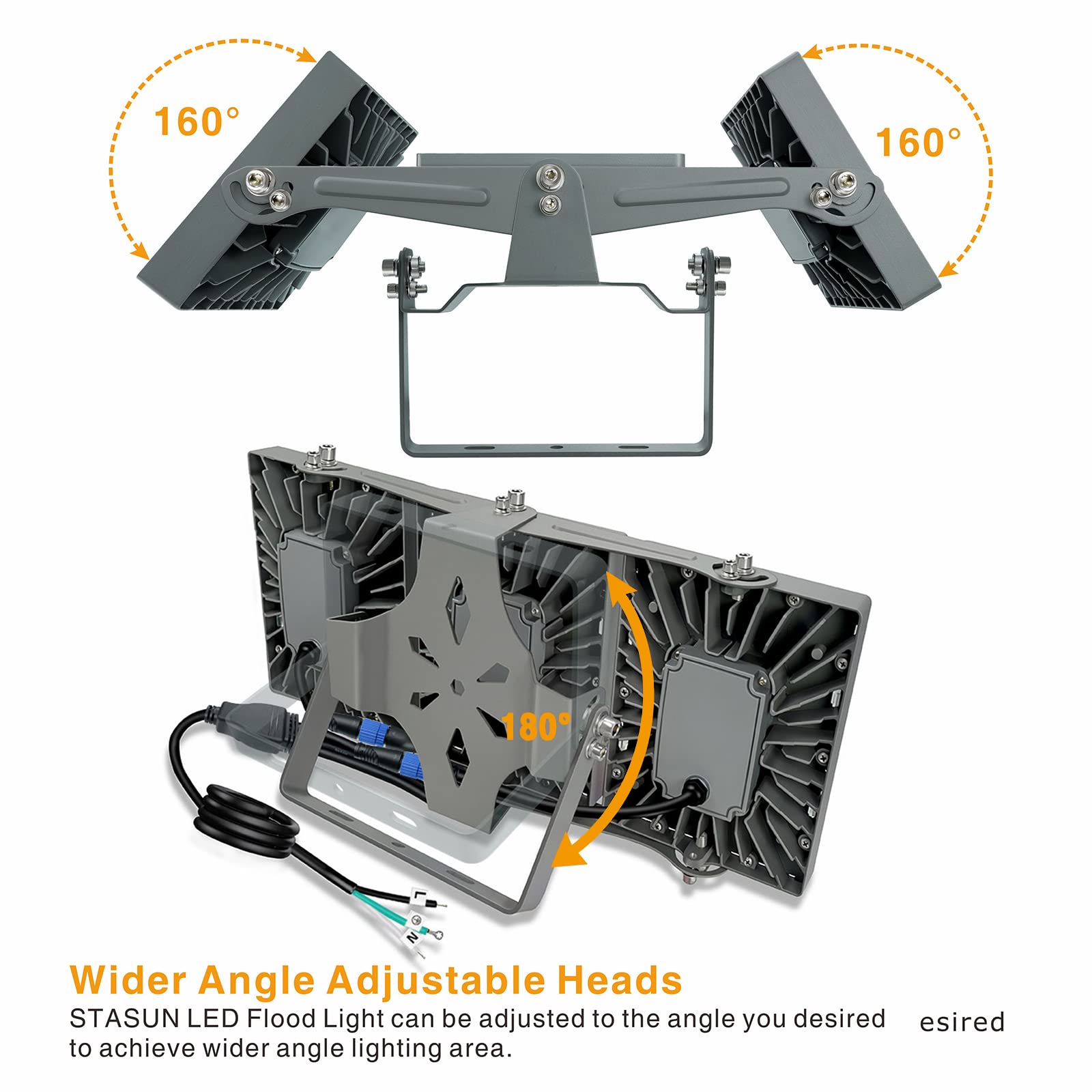 STASUN 150W LED Flood Light Outdoor, 13500 Lumens Waterproof Security Light with 330° Adjustable Angle, 3000K Warm White, 3 Adjustable Heads, IP66 Rated for Yard, Parking Lot, Warehouse & Backyard Lighting