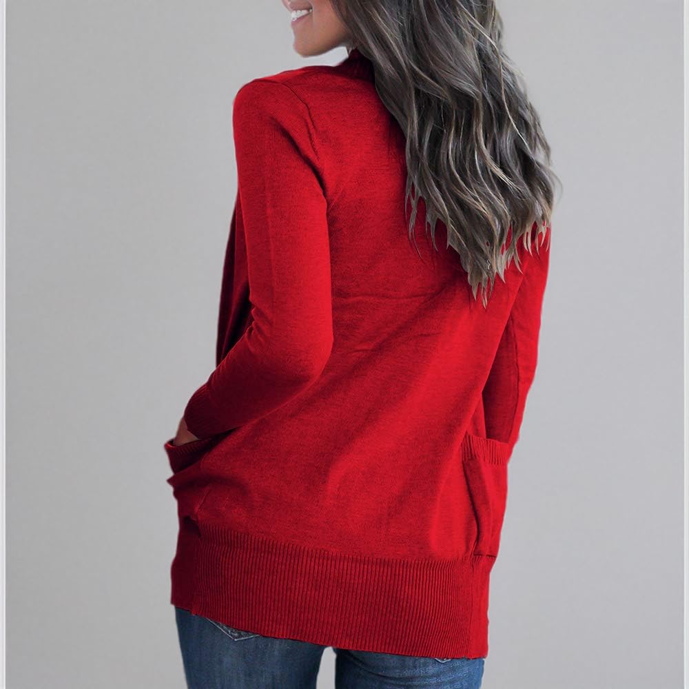 VOIANLIMO Women's Open Front Casual Long Sleeve Knit Cardigan Sweater with Pockets | Soft Comfortable Fall Winter Layering Piece for Office, Travel & Lounge Wear