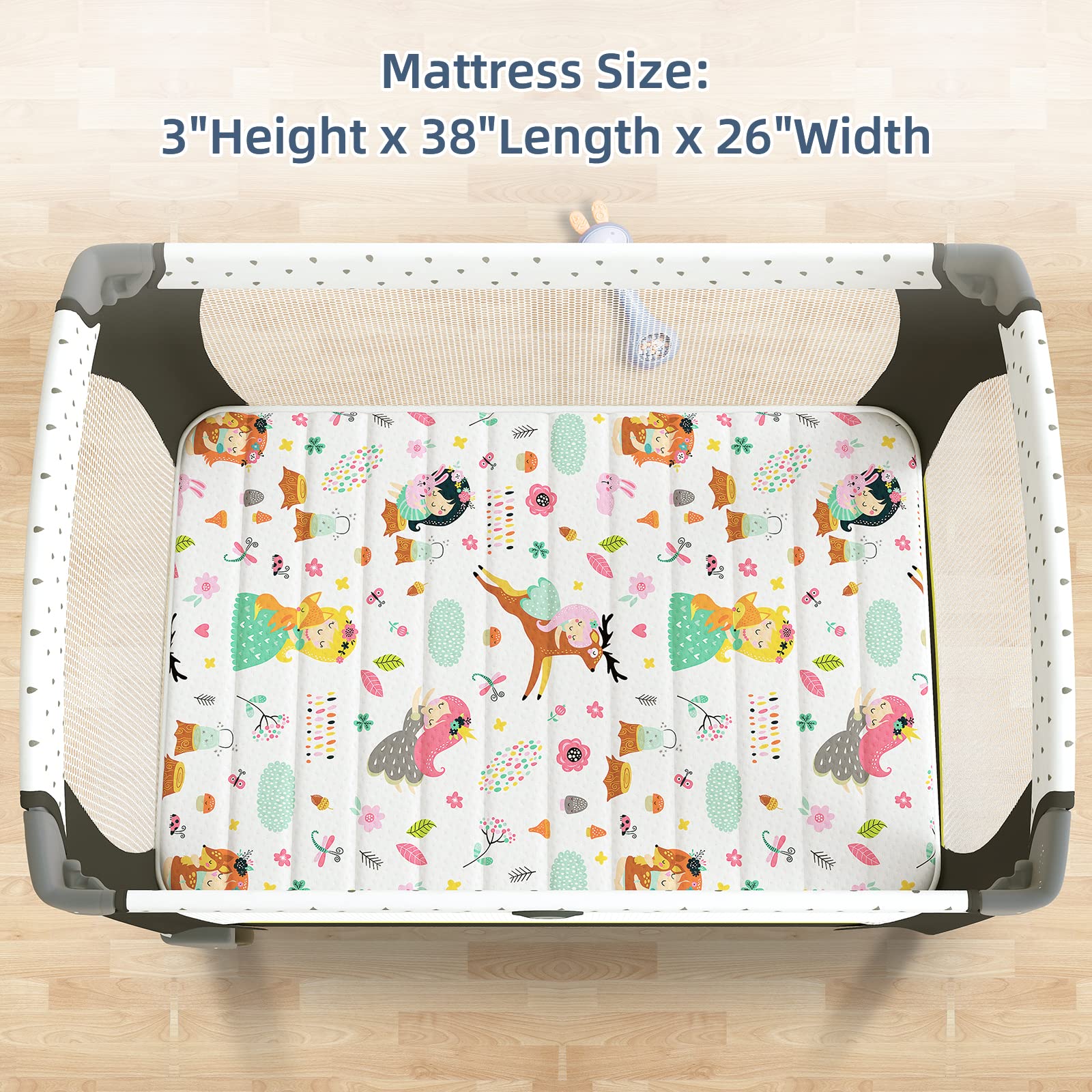 Quilted Pack n Play Mattress - 38x26 Inch Soft Portable Playpen Toddler Mattress with No Gaps Edge Reinforcement - Fits 29x40