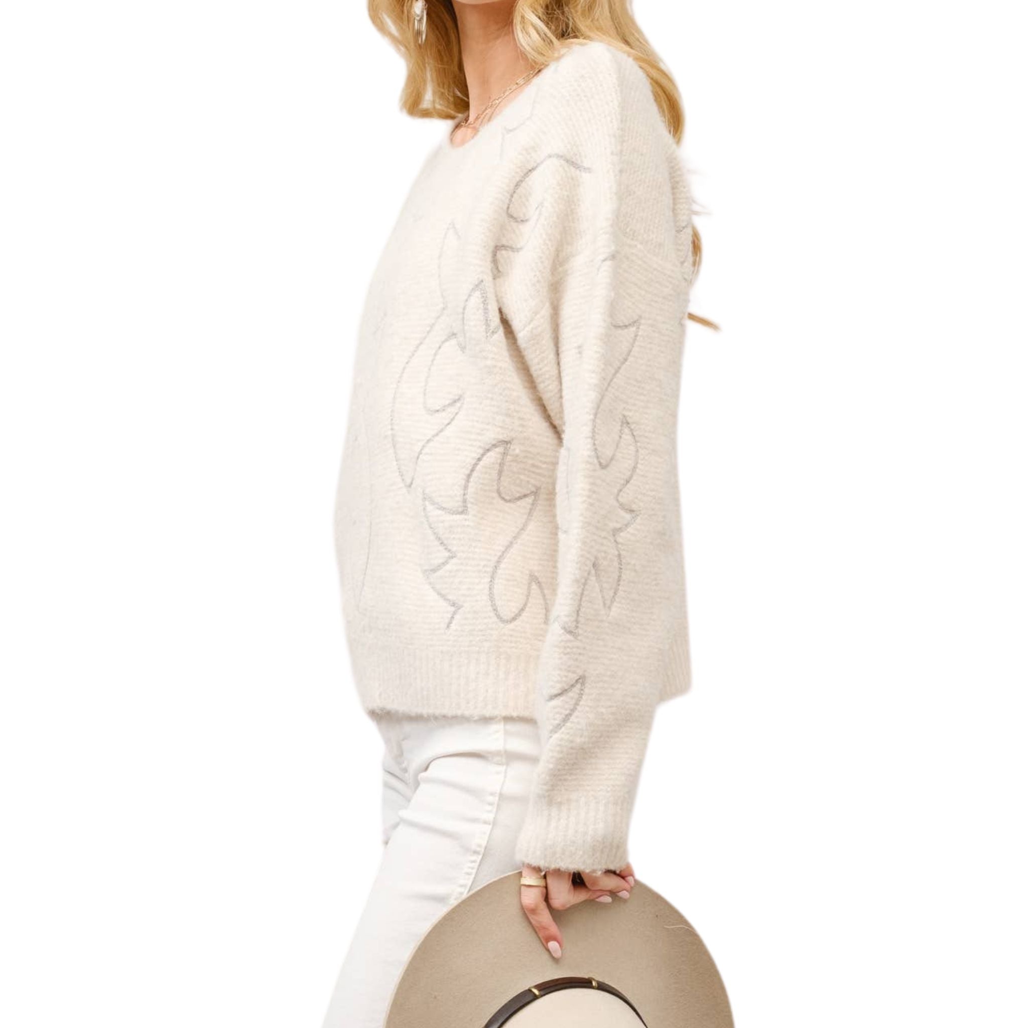 Western Boots Stitch Pattern Crew Neck Sweater for Men & Women | Vintage Cowboy Style Knit Pullover | Perfect for Fall, Winter & Country Western Outfits