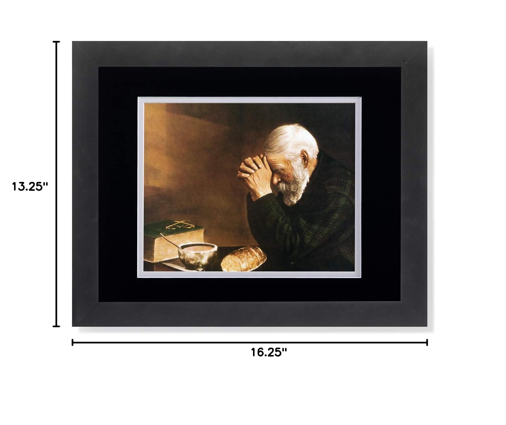Religious Wall Art Print - Daily Bread Man Praying at Table Grace Black & White Framed Picture for Home Decor, Church & Office Inspiration