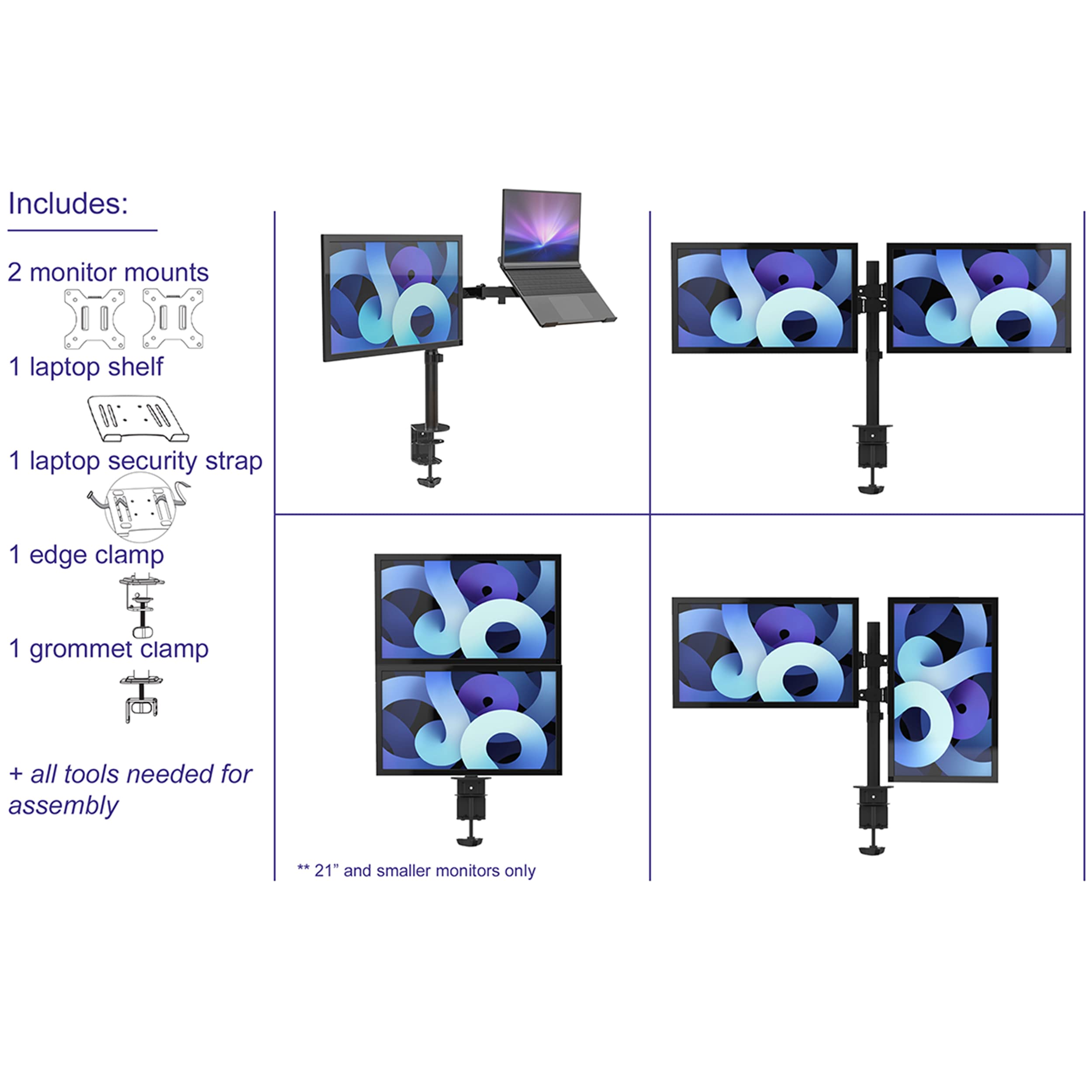 Ergonomic Adjustable Clamp-On Standing Desk Converter - Dual Monitor & Laptop Stand for 13