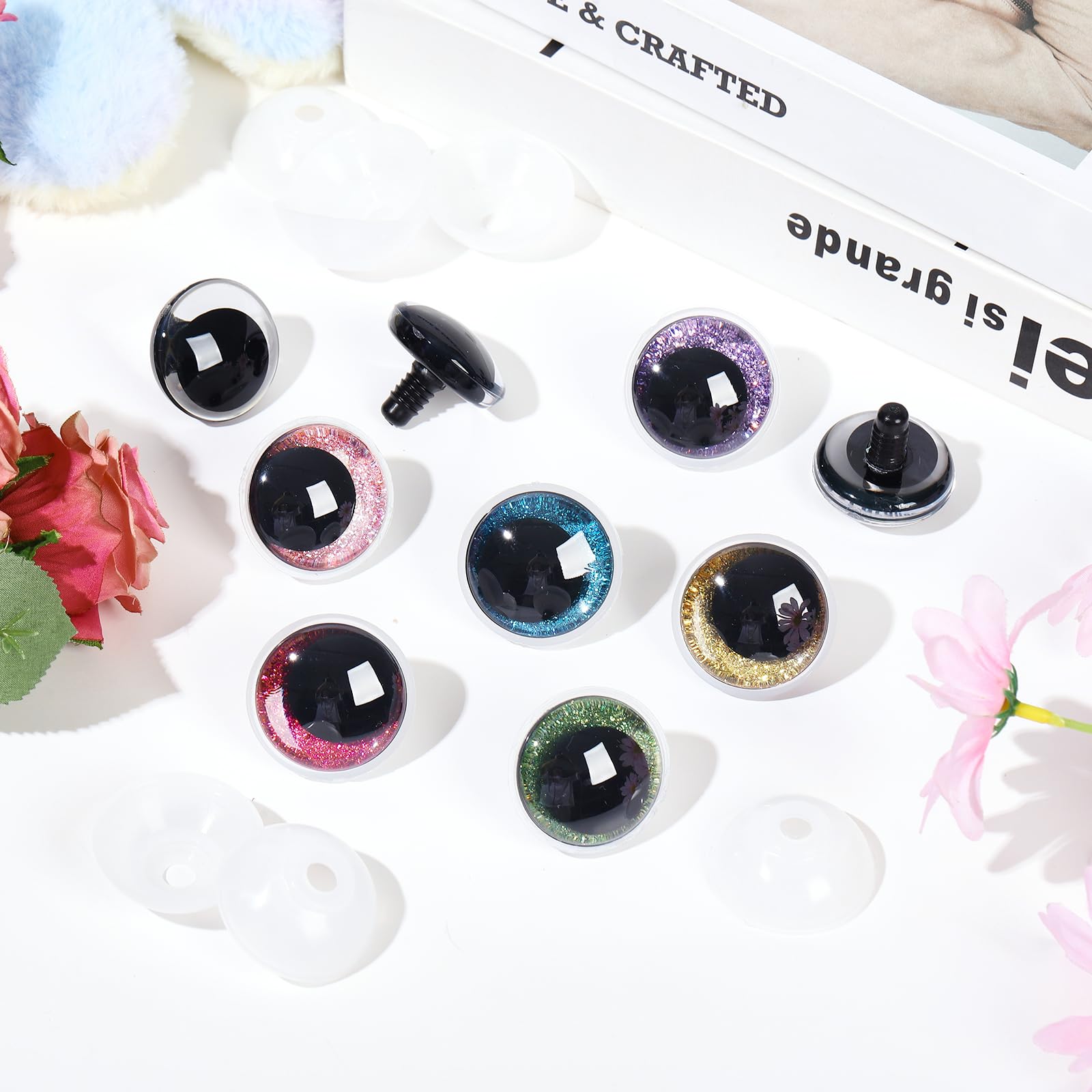 48pcs 30mm 3D Glitter Safety Eyes with Washers for Crochet Amigurumi, Dolls & Stuffed Animals - Perfect for DIY Crafts, Gifts & Crochet Lovers - Use for Handmade Toys, Plushies & Home Decor Projects