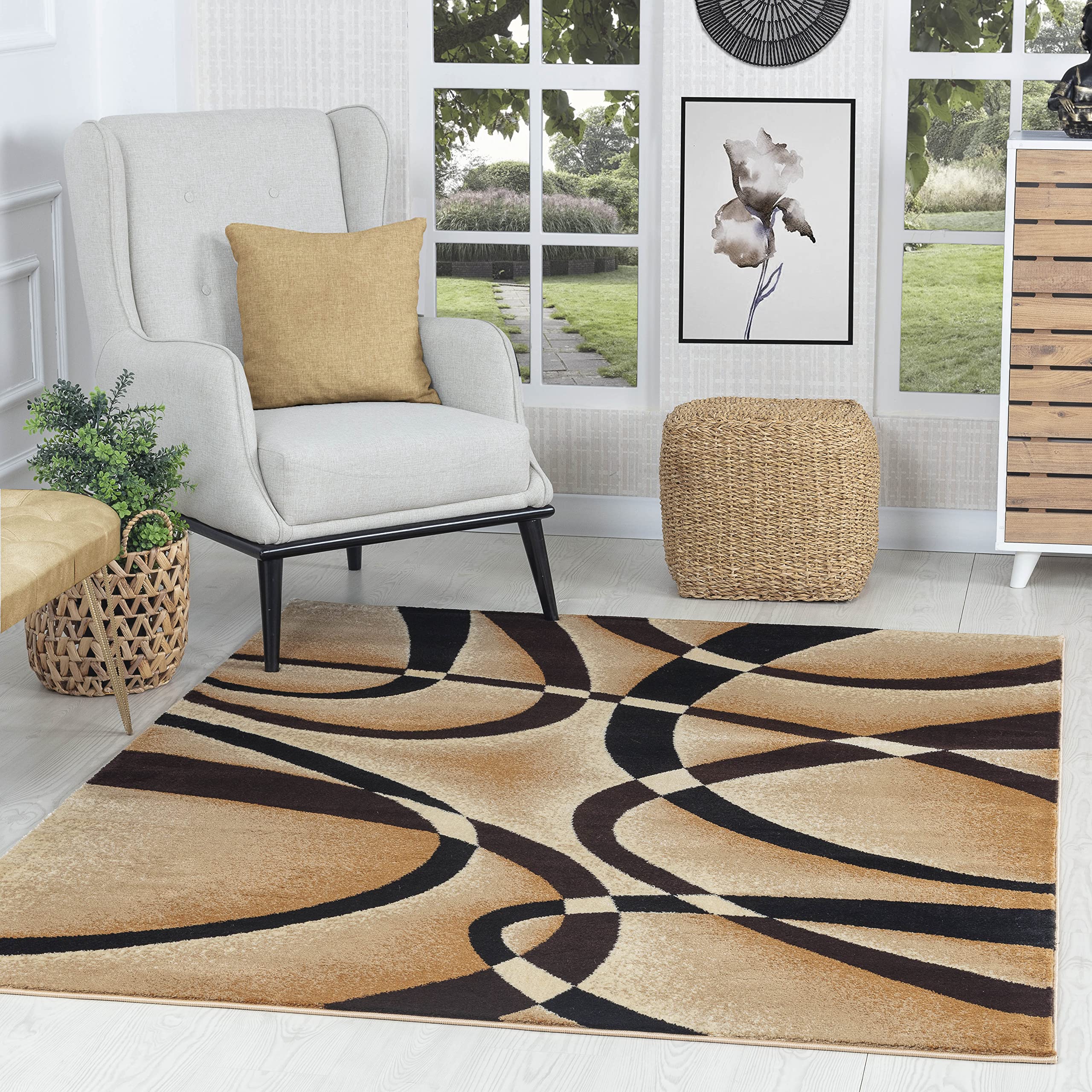 GLORY RUGS Modern 8x10 Brown Swirl Area Rug - Non-Slip Contemporary Carpet for Bedroom, Living Room & Dining Room | Sevilla Collection 4816 | Soft & Durable Floor Covering for Home Decor (8x10 Feet, Brown)