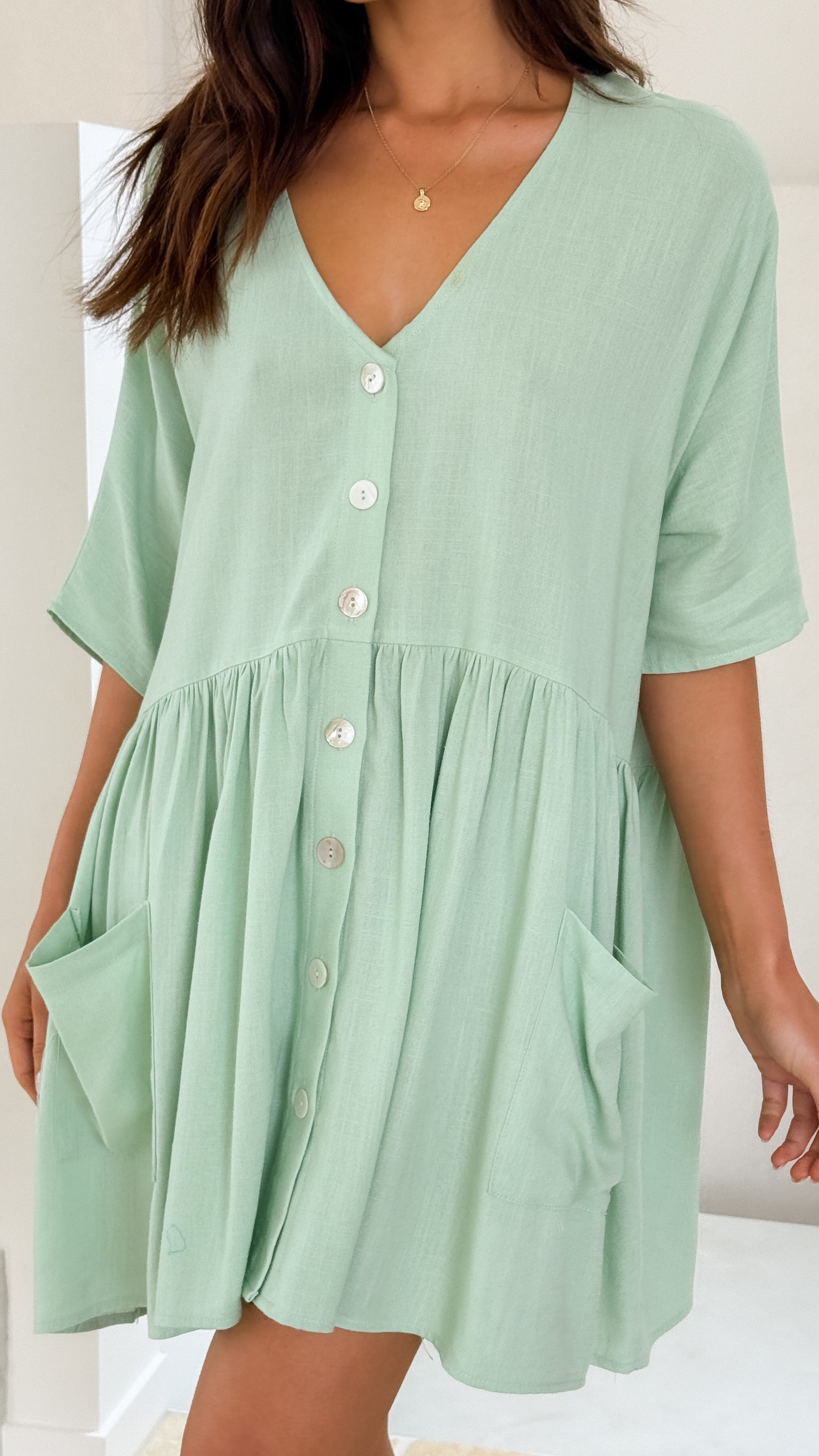 Leah Mini Dress in Sage Green - Flowy Summer Dress for Women, Perfect for Beach Vacations, Date Nights & Casual Outings