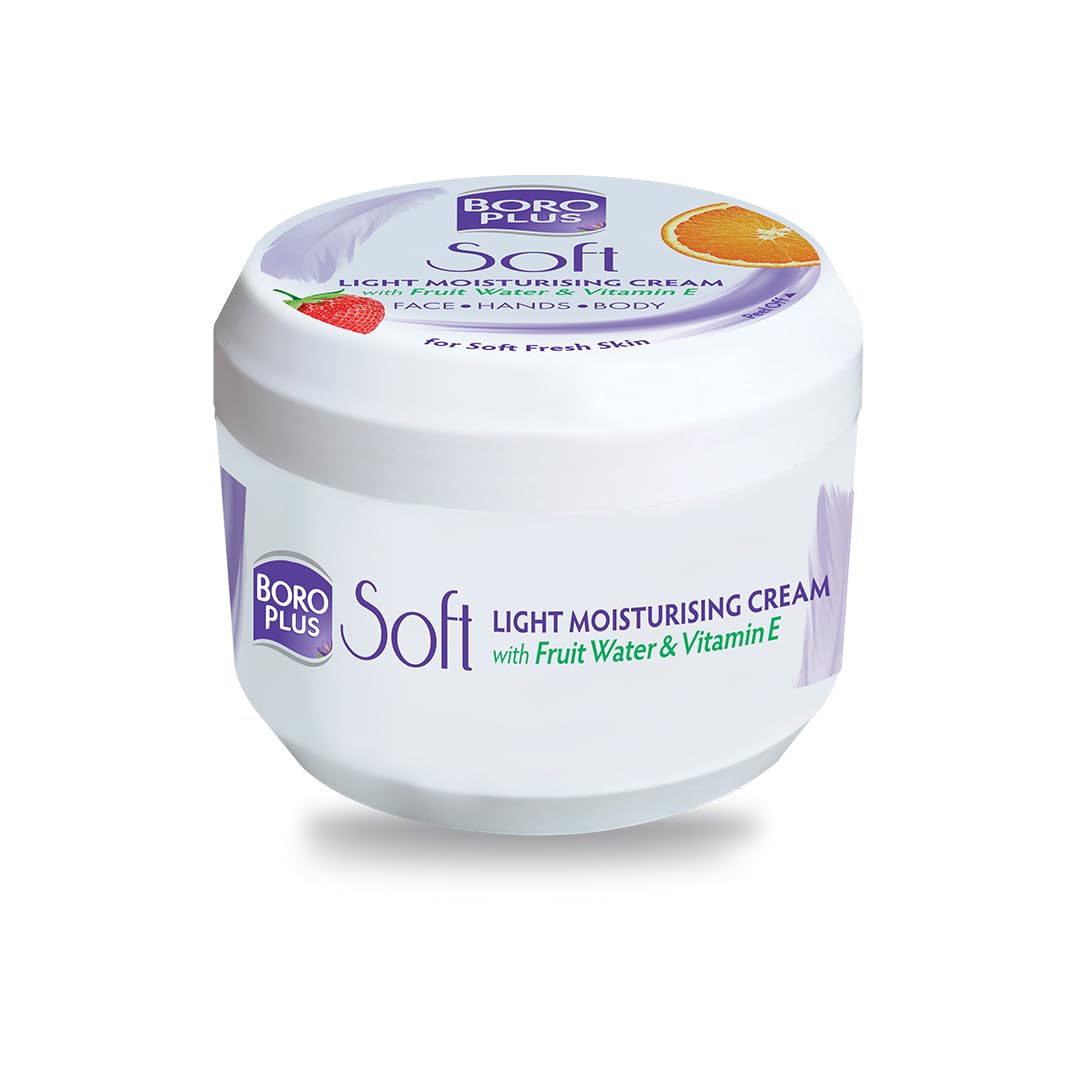 BoroPlus Soft Light Moisturizing Cream 200ml - 24 Hour Hydration, Lightweight & Non-Sticky Formula for Soft, Fresh Skin | Daily Face Moisturizer for Dry, Sensitive Skin | Perfect for Home, Office & Travel Use