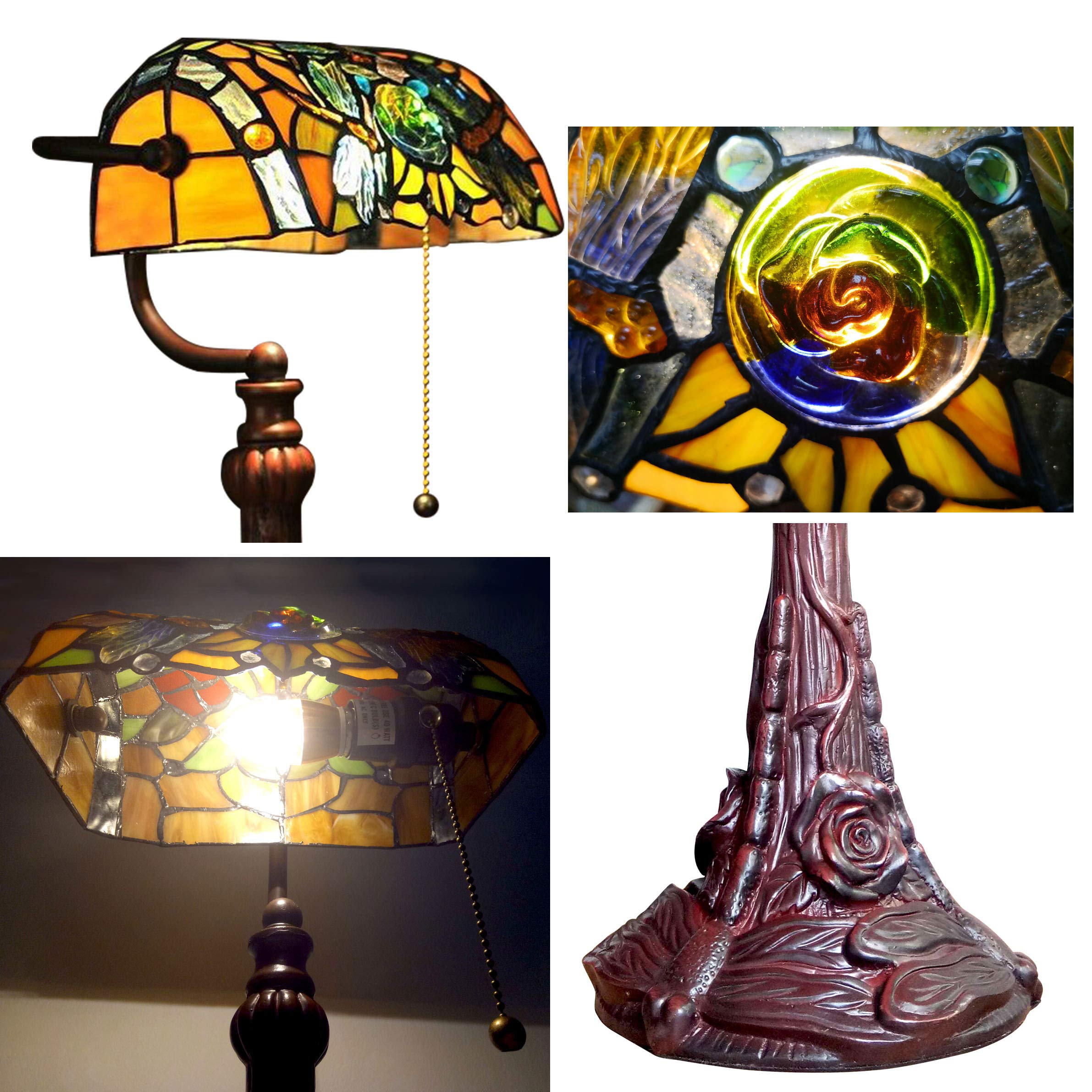 Tiffany Style Stained Glass Table Lamp with Dragonfly Design - 15.5