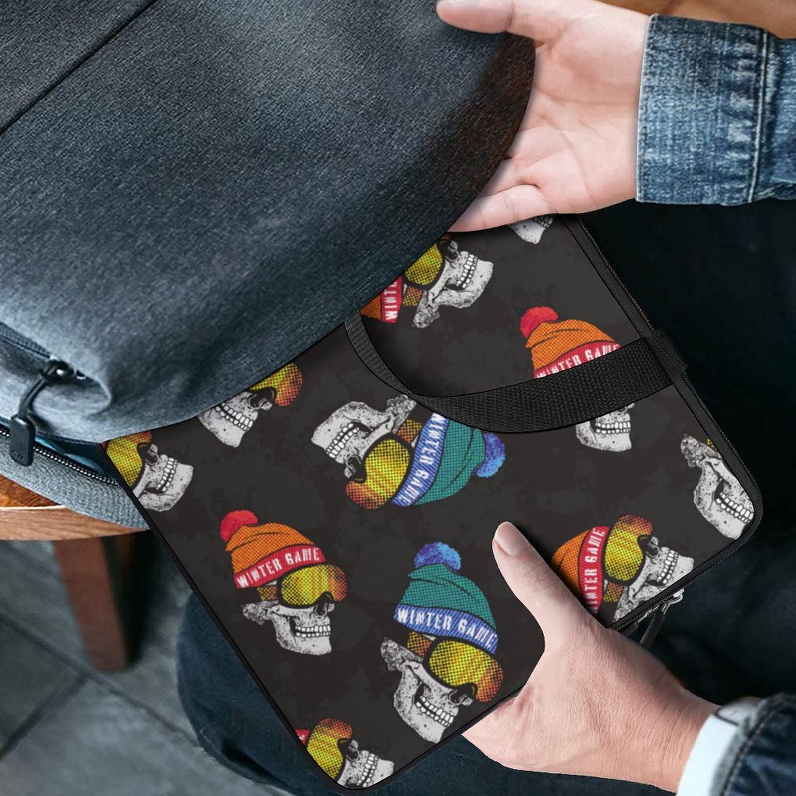 Skull Print Ready to Ride Ski Laptop Bag - 15.6 Inch Waterproof Laptop Case Sleeve with Shoulder Strap - Durable Work & Travel Laptop Briefcase for Commuting, Business Trips & Outdoor Adventures