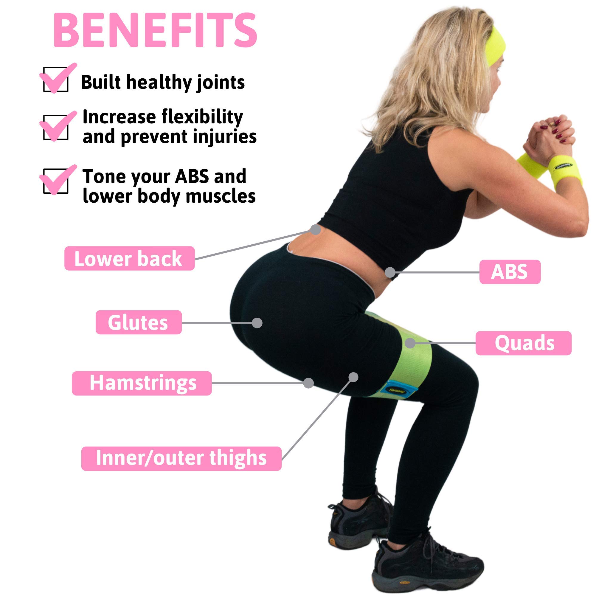 Premium Non-Slip Fabric Resistance Bands Set for Women - 3 Levels Booty Bands for Glute, Hip & Leg Workouts - Includes Sweat Headband, Wristband & Storage Backpack (7-Piece Set) - Perfect for Home Gym, Yoga, Pilates & Fitness Training