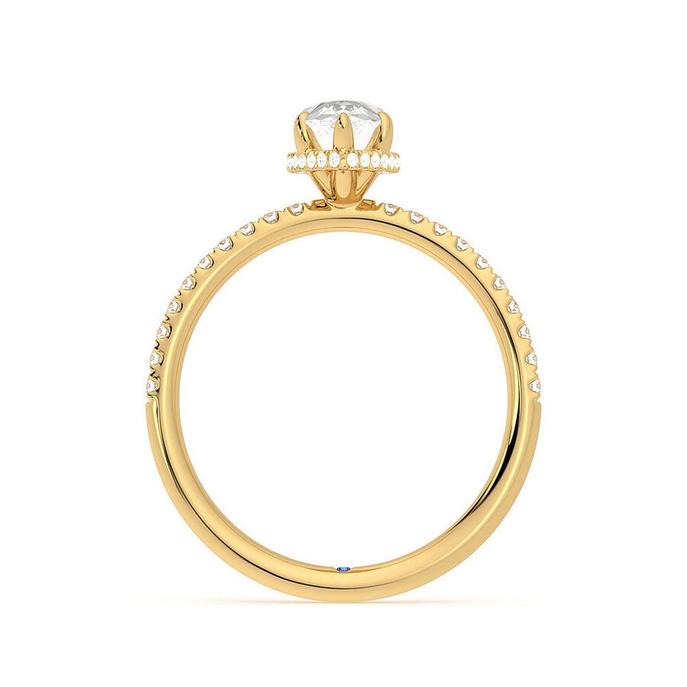 Pear Shaped Moissanite Engagement Ring with Hidden Halo & Anniversary Stone Accent - Elegant Wedding Proposal Jewelry for Brides & Anniversary Gifts