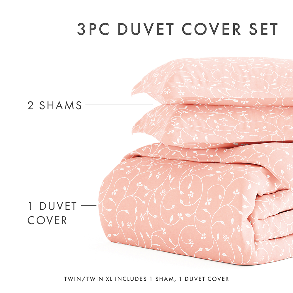 Pink Floral Buds Pattern 3-Piece Duvet Cover Set - Soft Bedding for Girls' Room, Teen Bedroom & Guest Room Decor