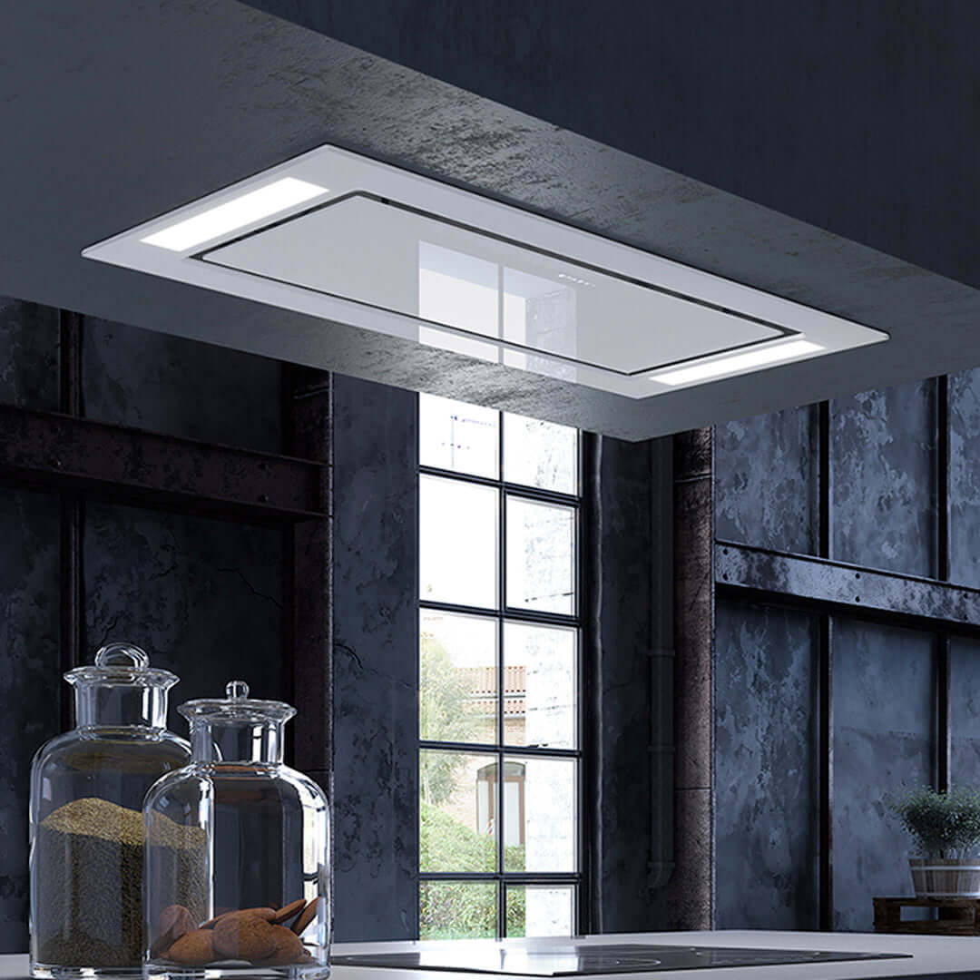 Faber Stratus Isola White Glass Ceiling Mount Island Range Hood - 36