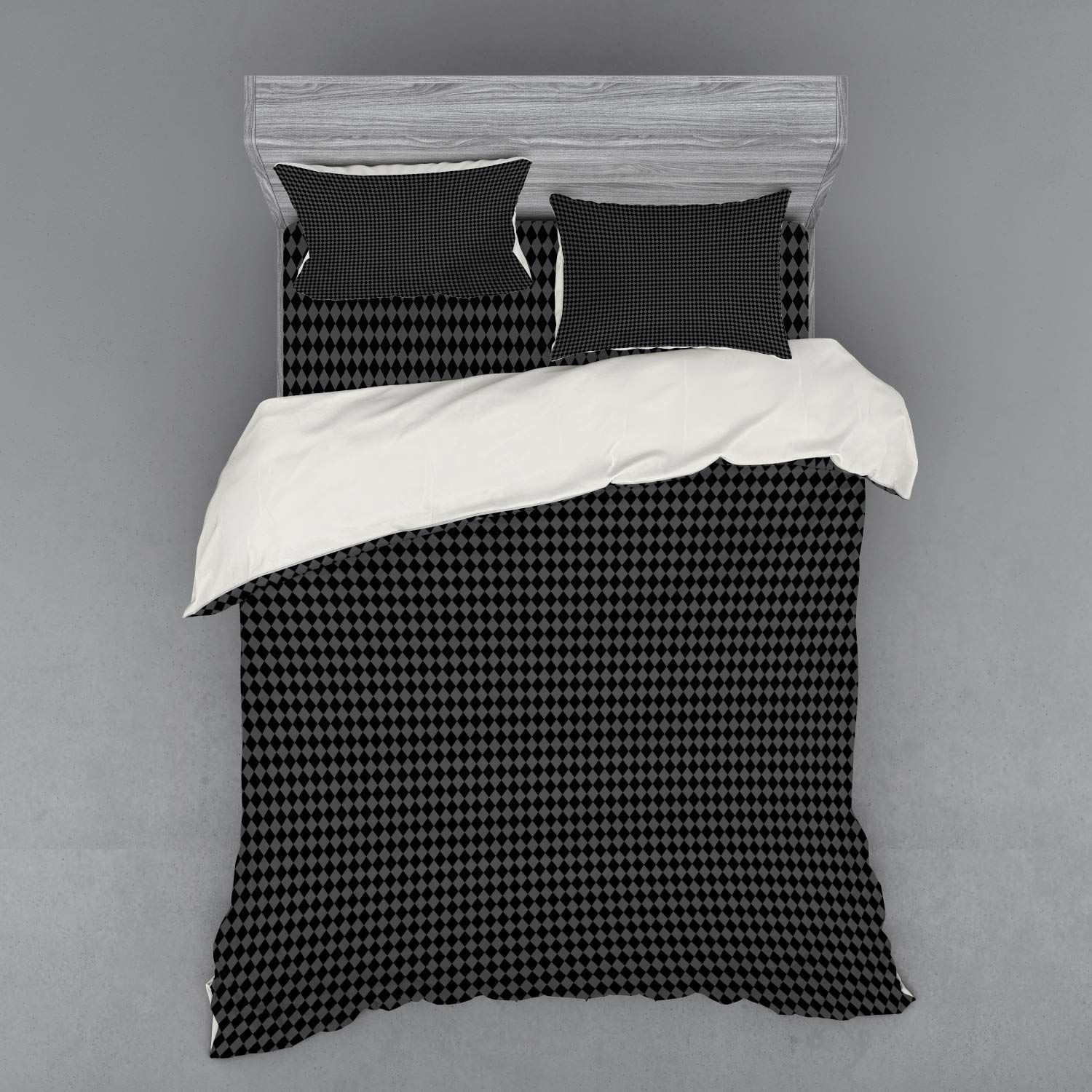 Ambesonne Charcoal Grey Duvet Cover Set - 4 Piece Queen Size Bedding with Rhombus Grid Argyle Pattern, Includes Shams & Fitted Sheet | Modern Geometric Grey Bedroom Decor for Guest Rooms & Master Suites