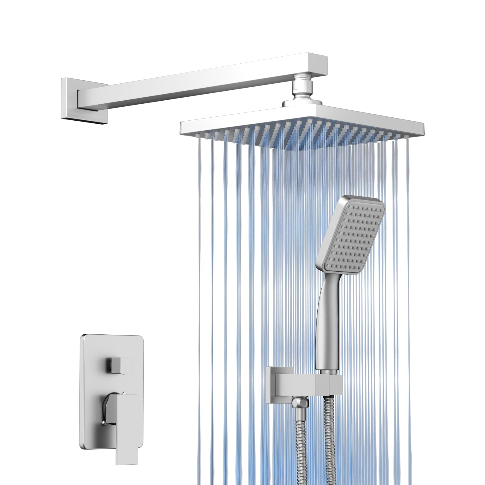 **8 Inch High Pressure Rainfall Shower System - Luxury Chrome Wall Mounted Shower Combo Set with Handheld Shower Head & Valve Included - Perfect for Spa-Like Bathroom Relaxation**
