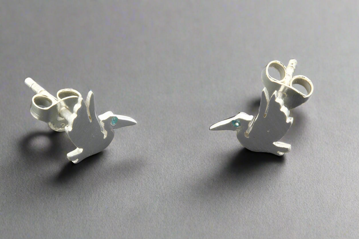 Blue Cubic Zirconia Sterling Silver Pelican Stud Earrings - Perfect for Beach Parties, Summer Outfits & Casual Elegance