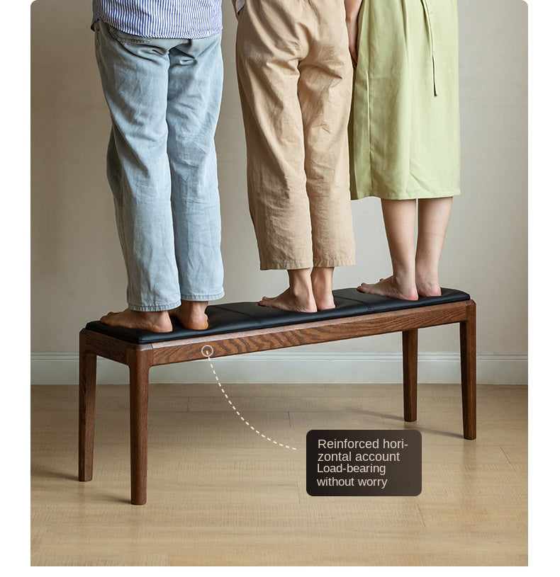 Solid Oak & Black Walnut Nordic Style Long Bench - Modern Wooden Sofa for Living Room, Bedroom, Entryway & Dining Area