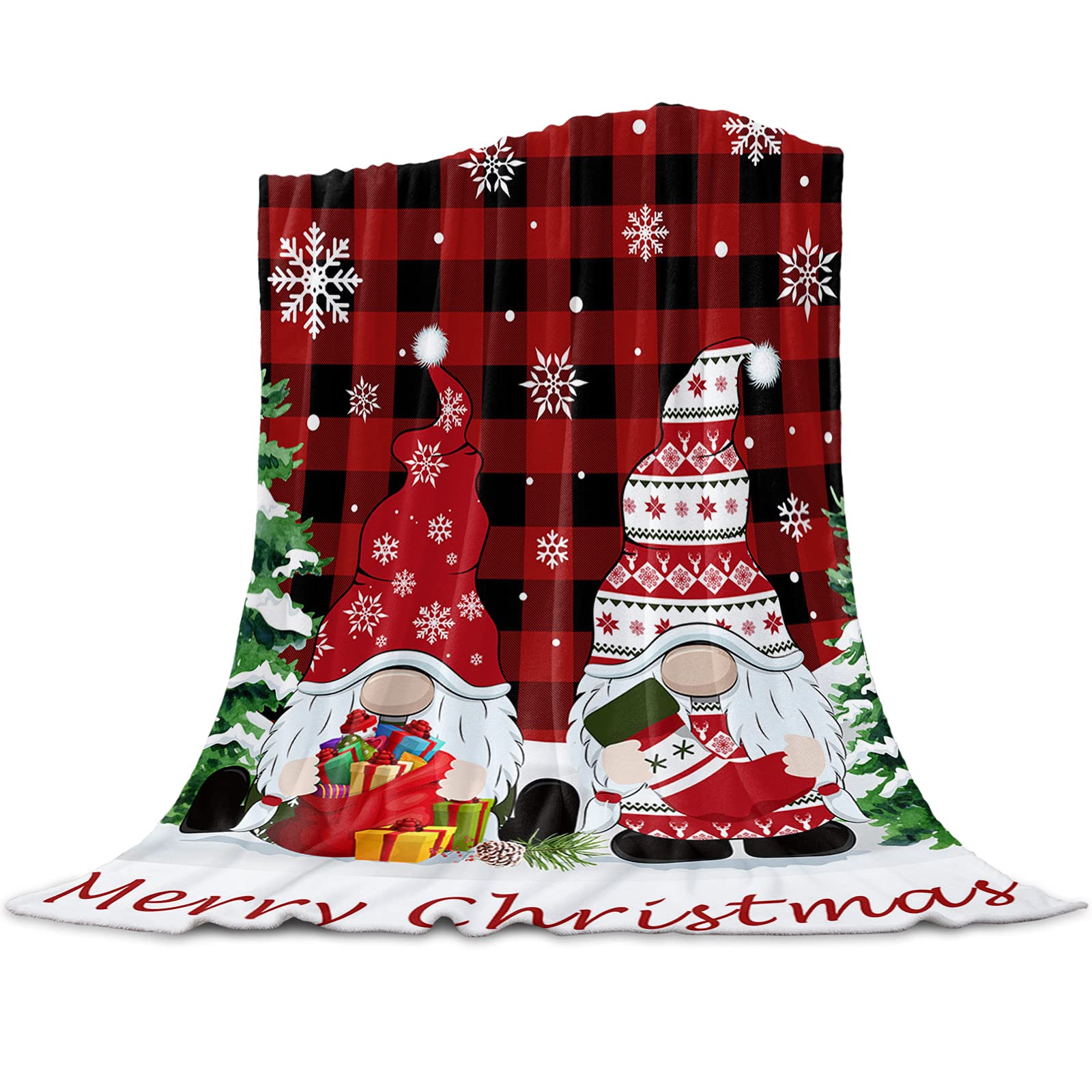 Zadaling Christmas Throw Blanket - Ultra Soft Plush Flannel Bed Blanket with Holiday Tree, Gnome & Snowflake Buffalo Check Pattern - Lightweight Cozy Blanket for Couch, Sofa & Bed (50x80 Inches) - Perfect for Holiday Decor, Winter Warmth & Christmas Gifts - Great for Christmas Parties, Fireplace Snuggles & Festive Home Decor - Ideal for Movie Nights, Winter Camping & Seasonal Styling - Best for Family Gatherings, Living Room Accents & Cozy Winter Evenings