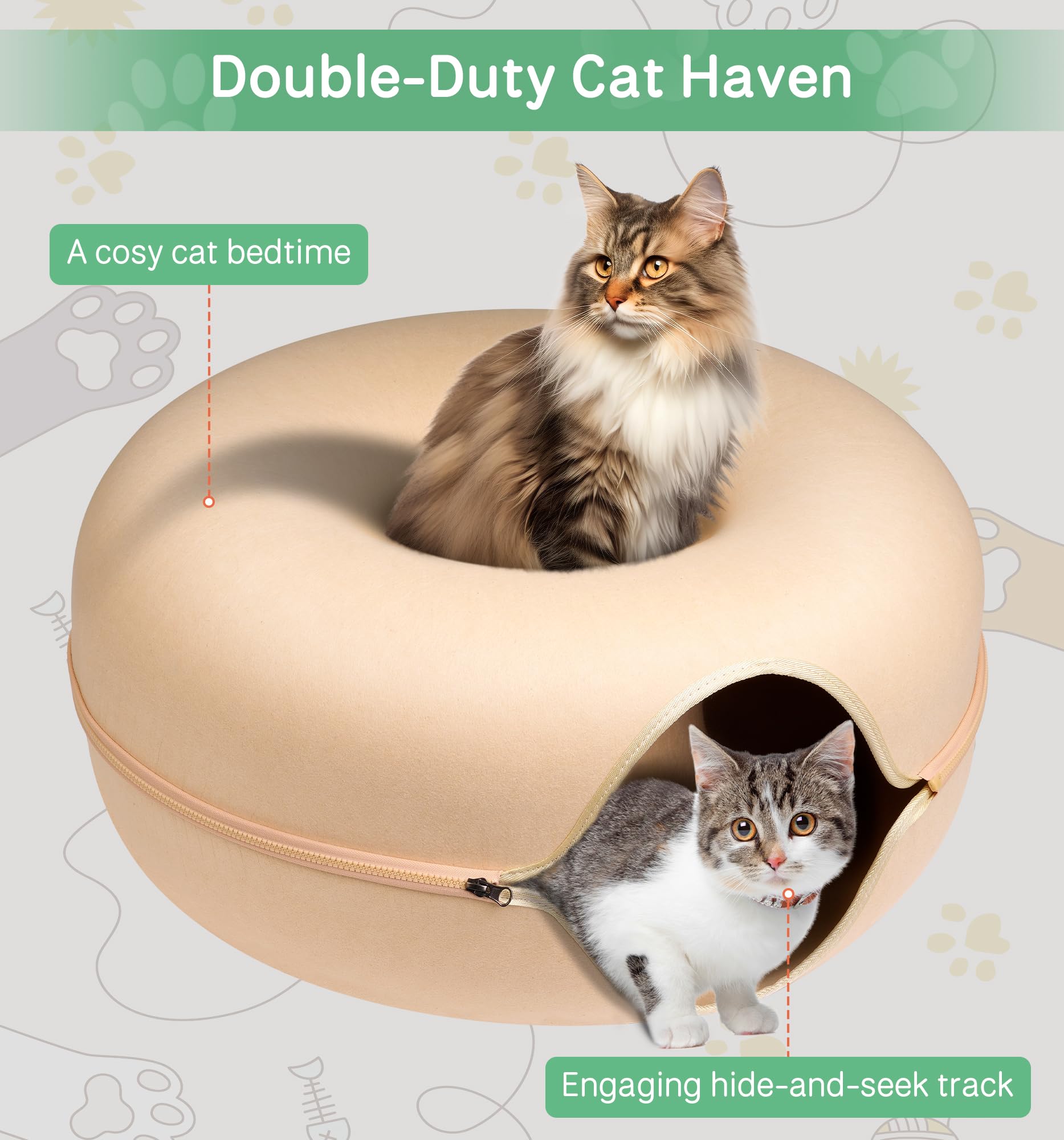 Peekaboo Cat Cave for Multiple & Large Cats - Washable & Detachable Scratching Donut Bed for Indoor Cats Up to 9 lbs - Cozy Cat Tunnel Bed in Yellow - Perfect for Napping, Playtime & Multi-Cat Households