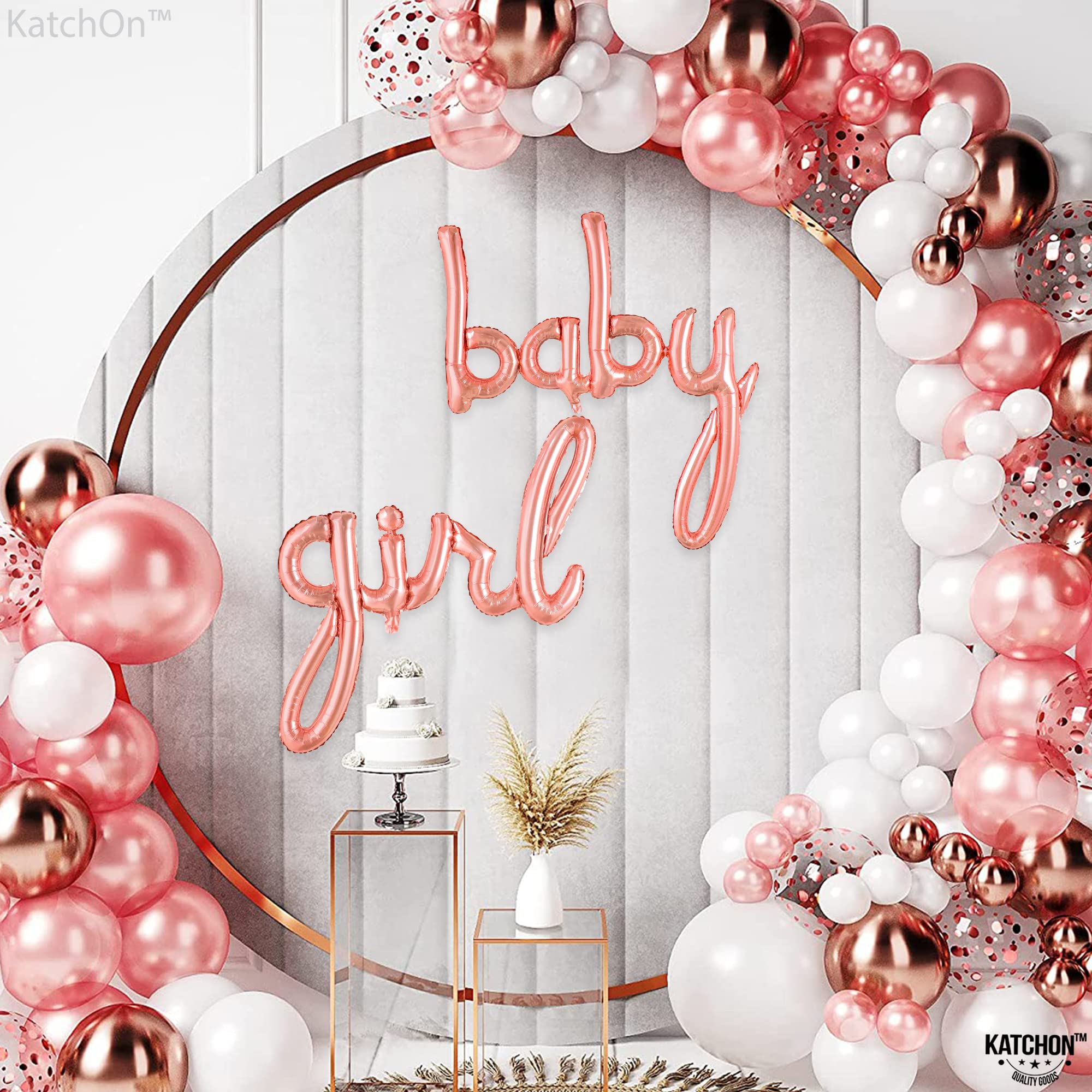 KatchOn 37 Inch Rose Gold Baby Girl Balloon Letters - Baby Shower Decorations, Gender Reveal Party Supplies, Its A Girl Sign for Nursery Decor & Birthday Celebrations