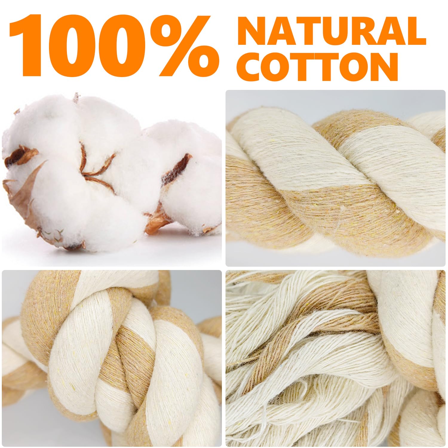 Durable Interactive Dog Rope Toy for Aggressive Chewers - Tough Chew Toys for Medium & Large Breed Dogs - Teeth Cleaning, Outdoor Play & Tug of War Game (Large 5-Knot Beige) - Perfect for Training, Bonding & Playtime in Backyard or Park