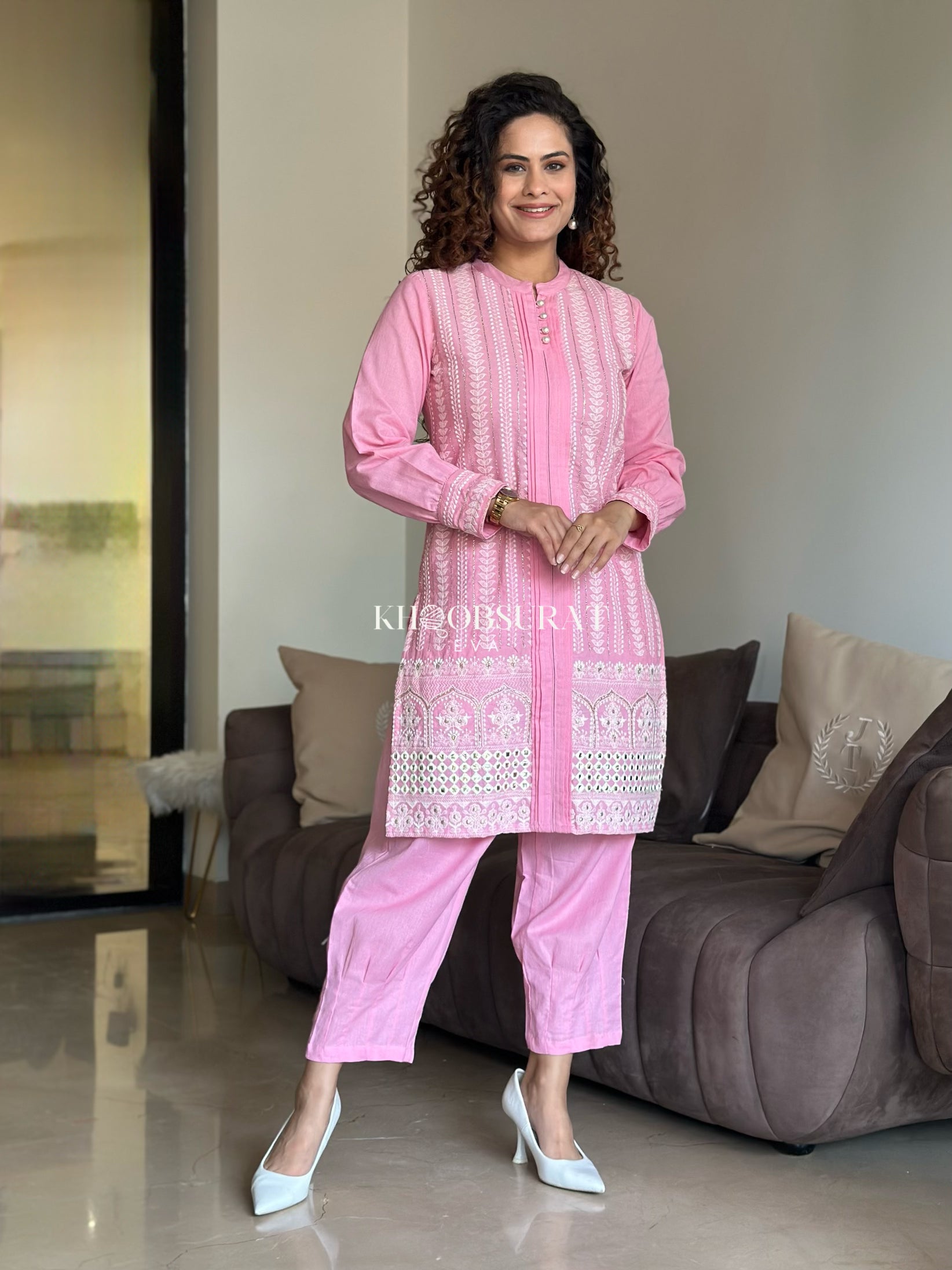 Dream Girl Pink Embroidered Kurta Set for Women - Traditional Indian Ethnic Wear for Festivals & Weddings - Perfect for Diwali, Eid & Special Occasions