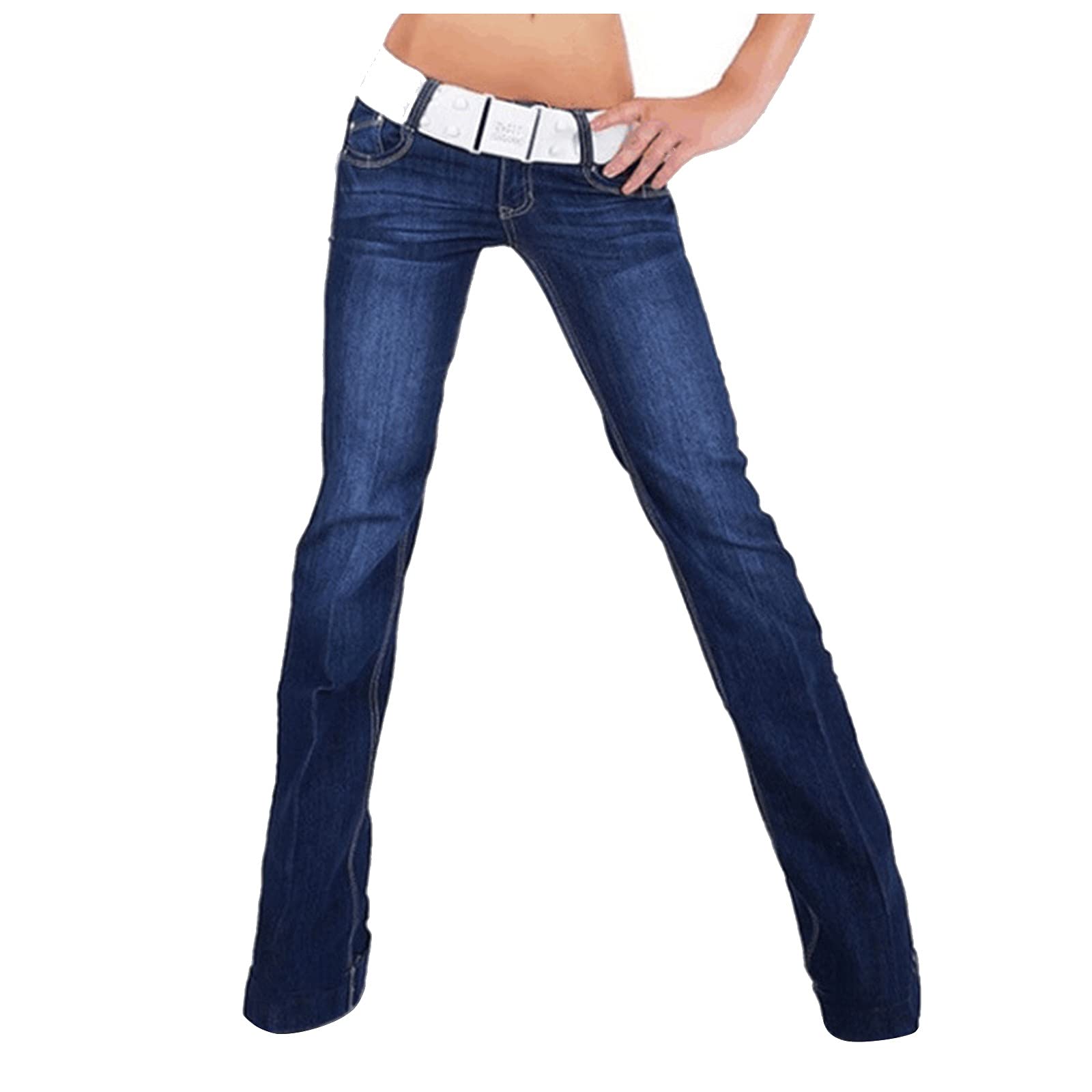 Women's Flare Jeans - Destroyed Raw Hem & Elastic Waist for Casual Wear