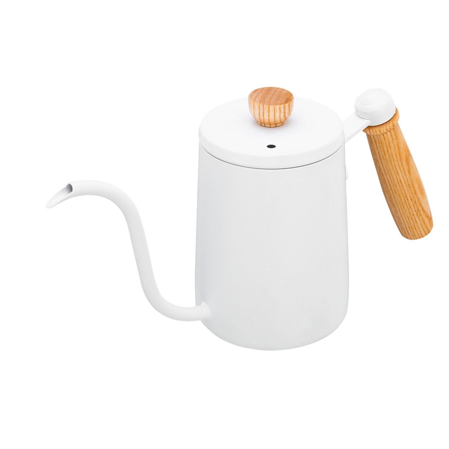 Premium I.XXI 600ml Gooseneck Coffee Kettle with Walnut Handle - Perfect for Pour Over, Drip Coffee & Tea Brewing - Stylish White Electric Water Kettle for Home & Office Use