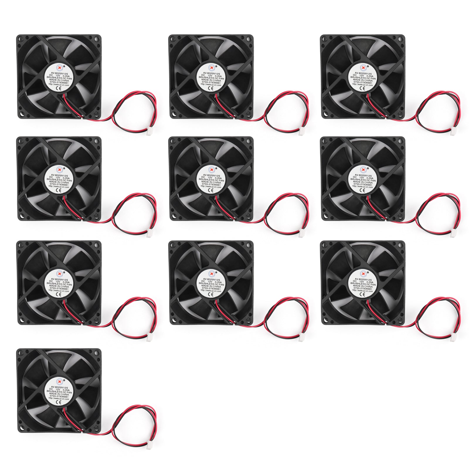 10PCS DC Brushless Cooling PC Computer Fan 12V 8025s 80x80x25mm 0.2A 2 Pin Wire - High Performance Cooling for Gaming PCs, Servers, and Electronics Cases