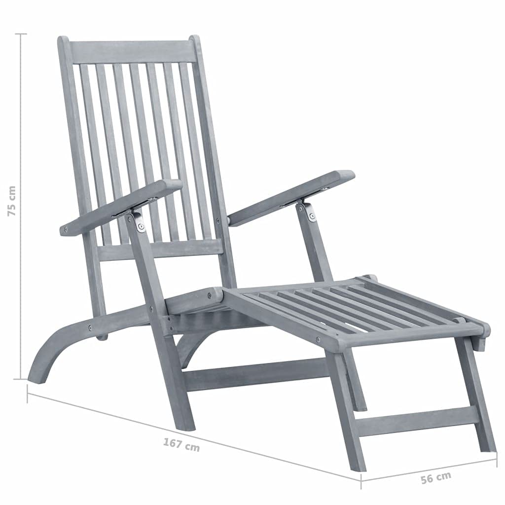 Premium Folding Lounger Chair - Solid Acacia Wood Deck Chair with Adjustable Footrest | Portable Patio Recliner for Outdoor Relaxation in Garden, Poolside, Beach & Backyard | Weather-Resistant Steamer Lounge Furniture