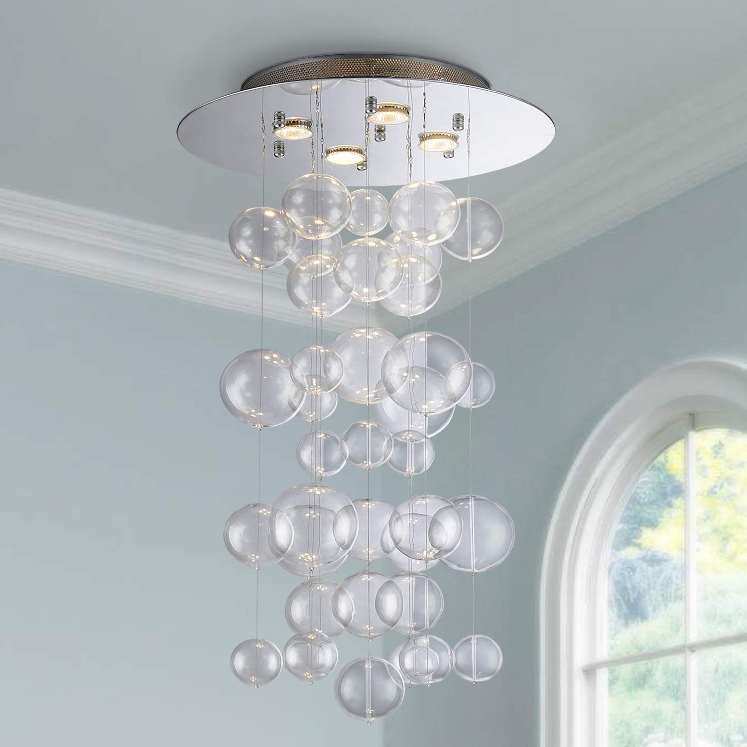Modern Glass Raindrop Chandelier LED Flush Mount Ceiling Light - 4 GU10 Bulbs Required (H31