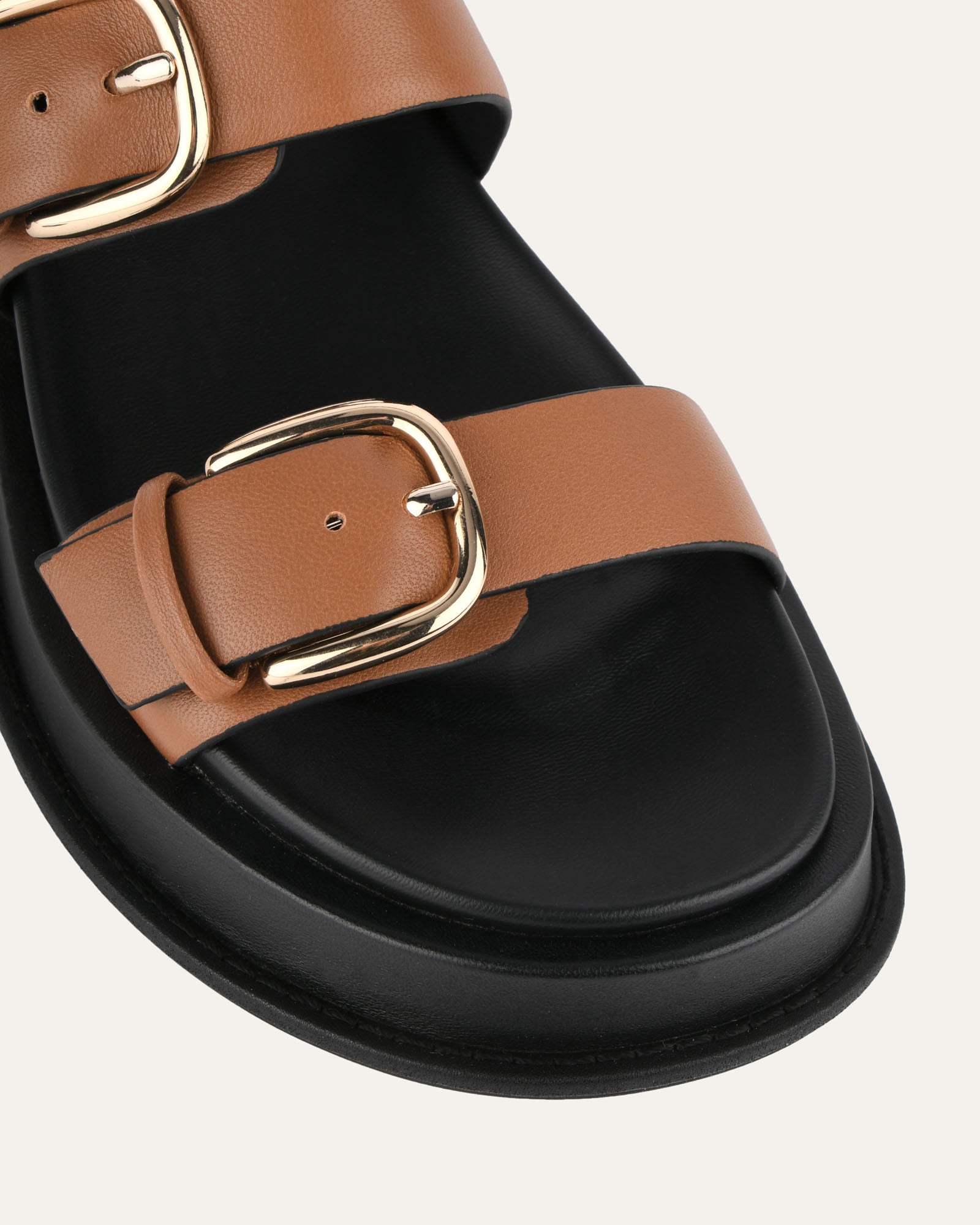 MABEL Women's Flat Sandals - Dark Tan Genuine Leather Comfortable Slip-On Shoes for Casual Outings & Beach Vacations