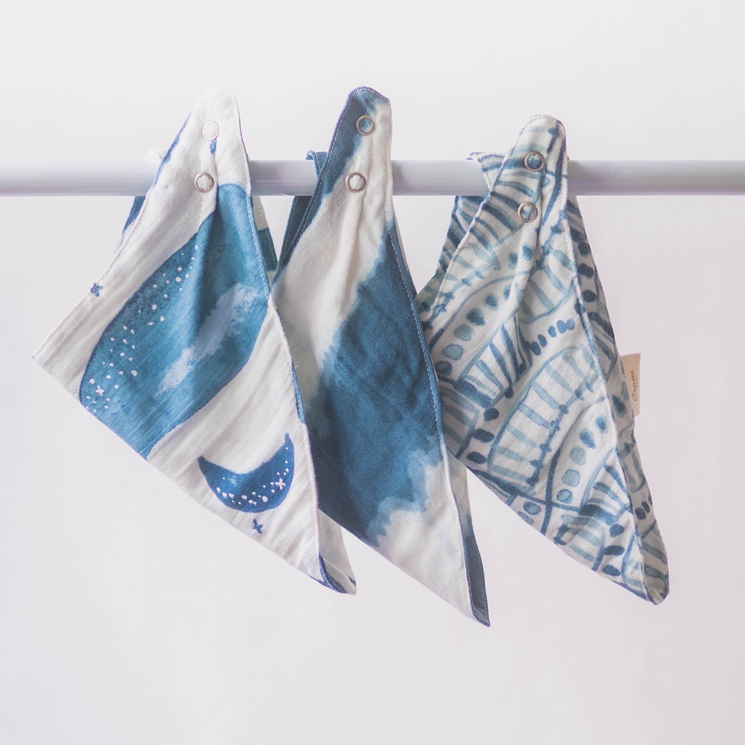 Premium Crane Baby Caspian 3-Piece Muslin Bib Set - Soft, Absorbent & Adorable for Mealtime & Drooling - Perfect Baby Shower Gift for Newborns & Infants