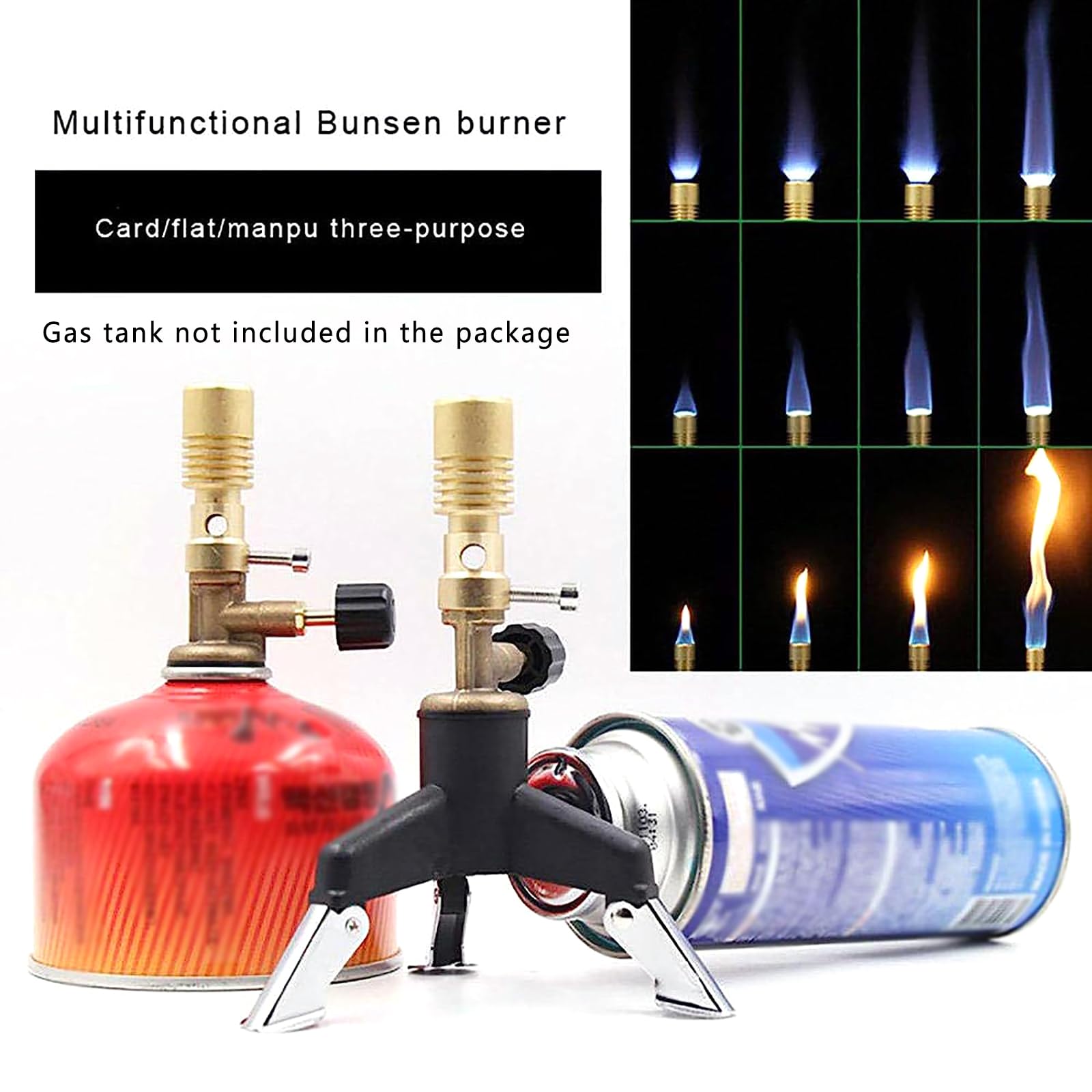 Butane Bunsen Burner Kit with Adjustable Gas & Air Flow, Tripod Stand - Fast Heating Portable Lab Burner for Outdoor Cooking, Camping, Jewelry Making, and Science Experiments