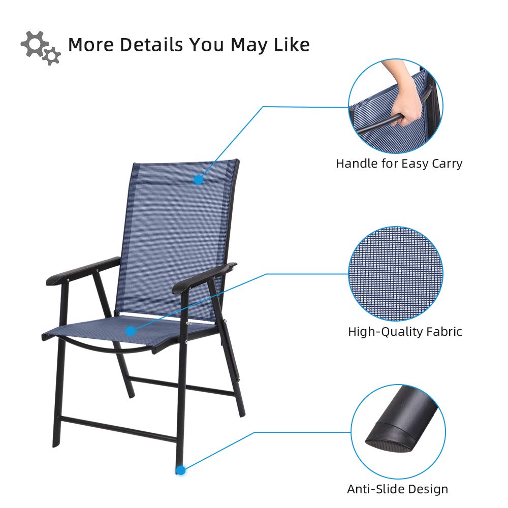 VINGLI Upgraded 4-Pack Folding Arm Chairs - Portable Indoor Outdoor Patio Chairs with Sling Back, Lightweight & Durable for Lawn, Pool, Courtyard, Balcony, Garden, Camping, Picnics, BBQs & Beach (Blue)