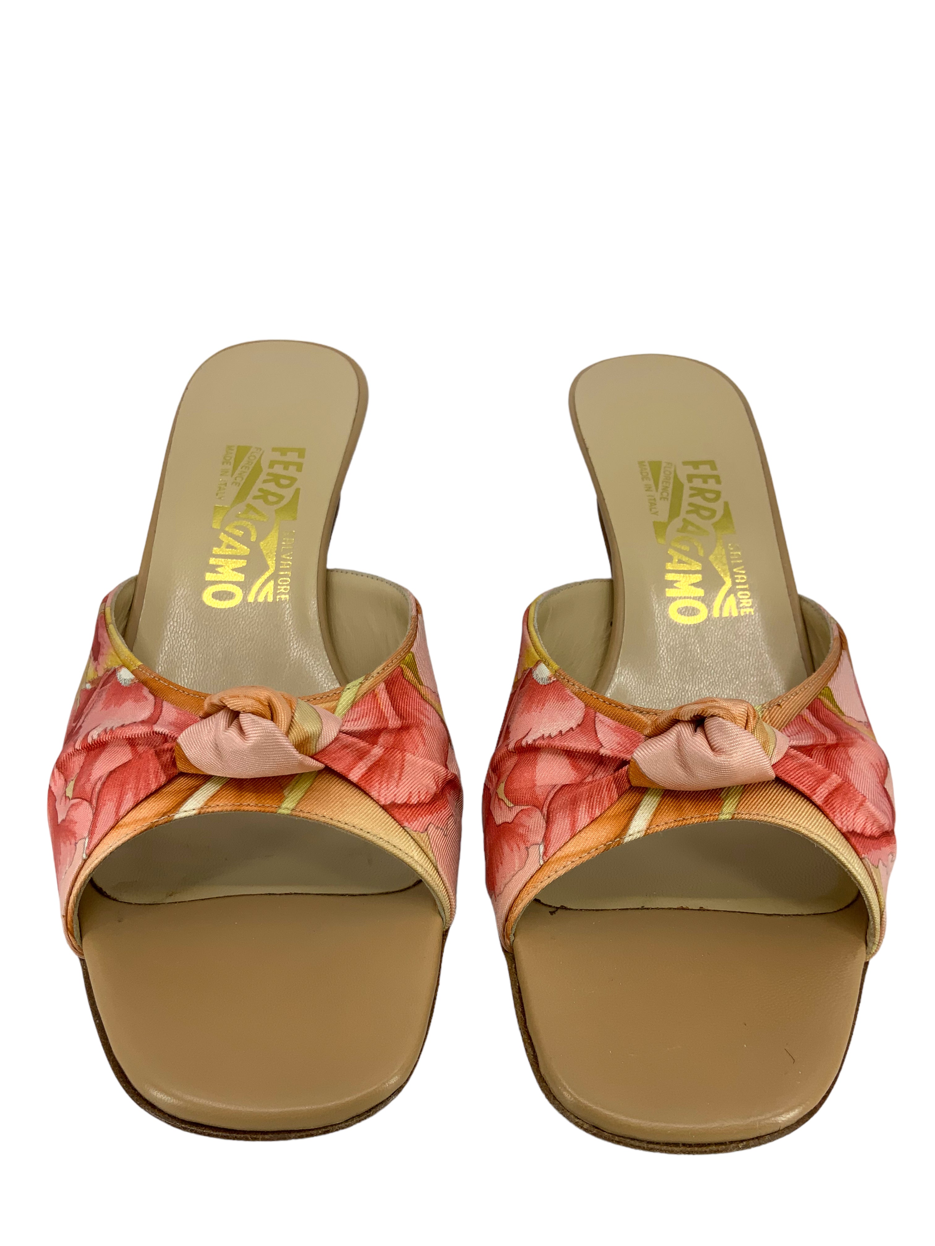 Salvatore Ferragamo Floral Printed Silk Sandals for Women - Size 9.5 US - New Luxury Designer Sandals for Summer, Beach & Special Occasions
