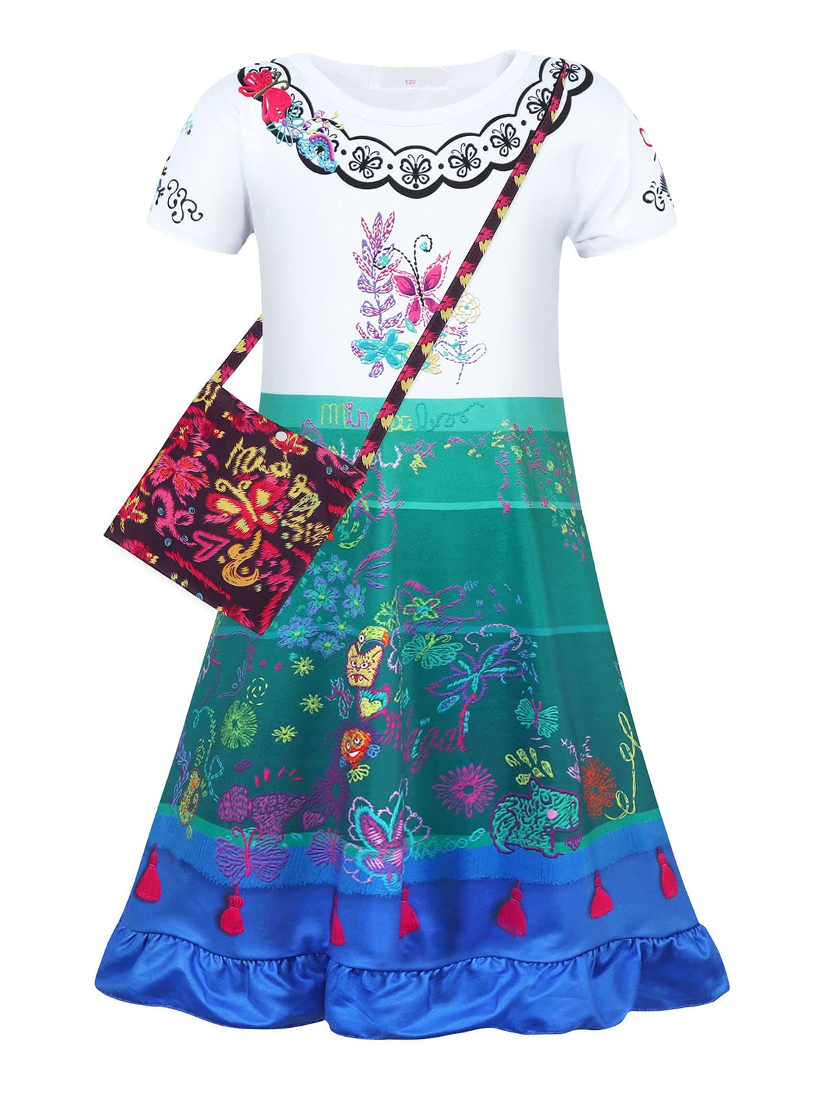 Jurebecia Mirabel Girls Dress Costume for Birthday Party, Halloween, Cosplay & Dress Up - Cartoon Character Outfit with Matching Bag | Perfect for Themed Parties, Costume Events & Role Play