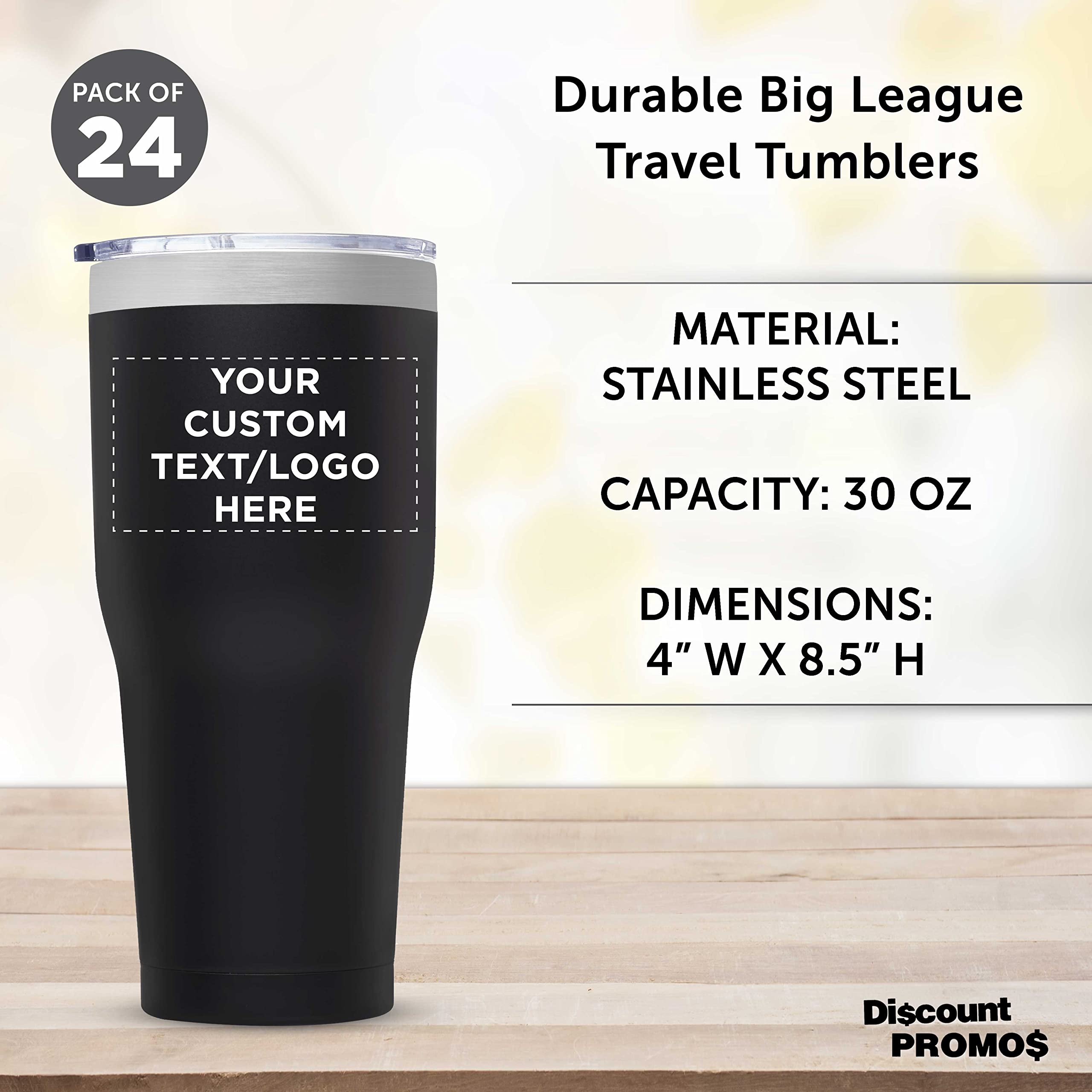 Custom 30 oz Big League Travel Tumblers - Set of 24 Insulated Stainless Steel Cups with Double Wall Vacuum - Personalized Bulk Pack for Coffee, Tea, Hot Cocoa & Cold Drinks - Perfect for Team Sports, Office, Camping & Outdoor Activities - Black