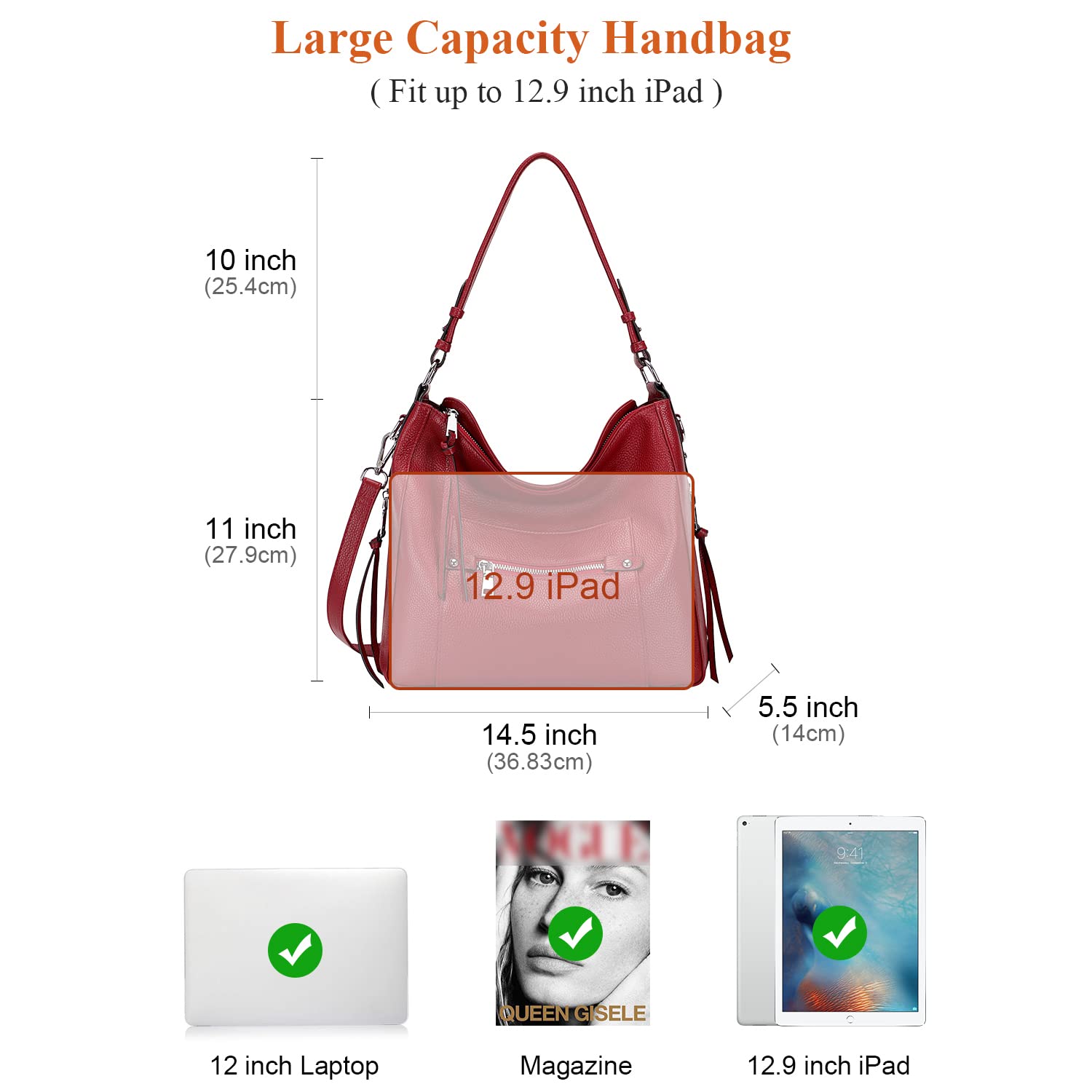 Genuine Leather Hobo Handbag for Women - Crossbody Purse for Daily Use