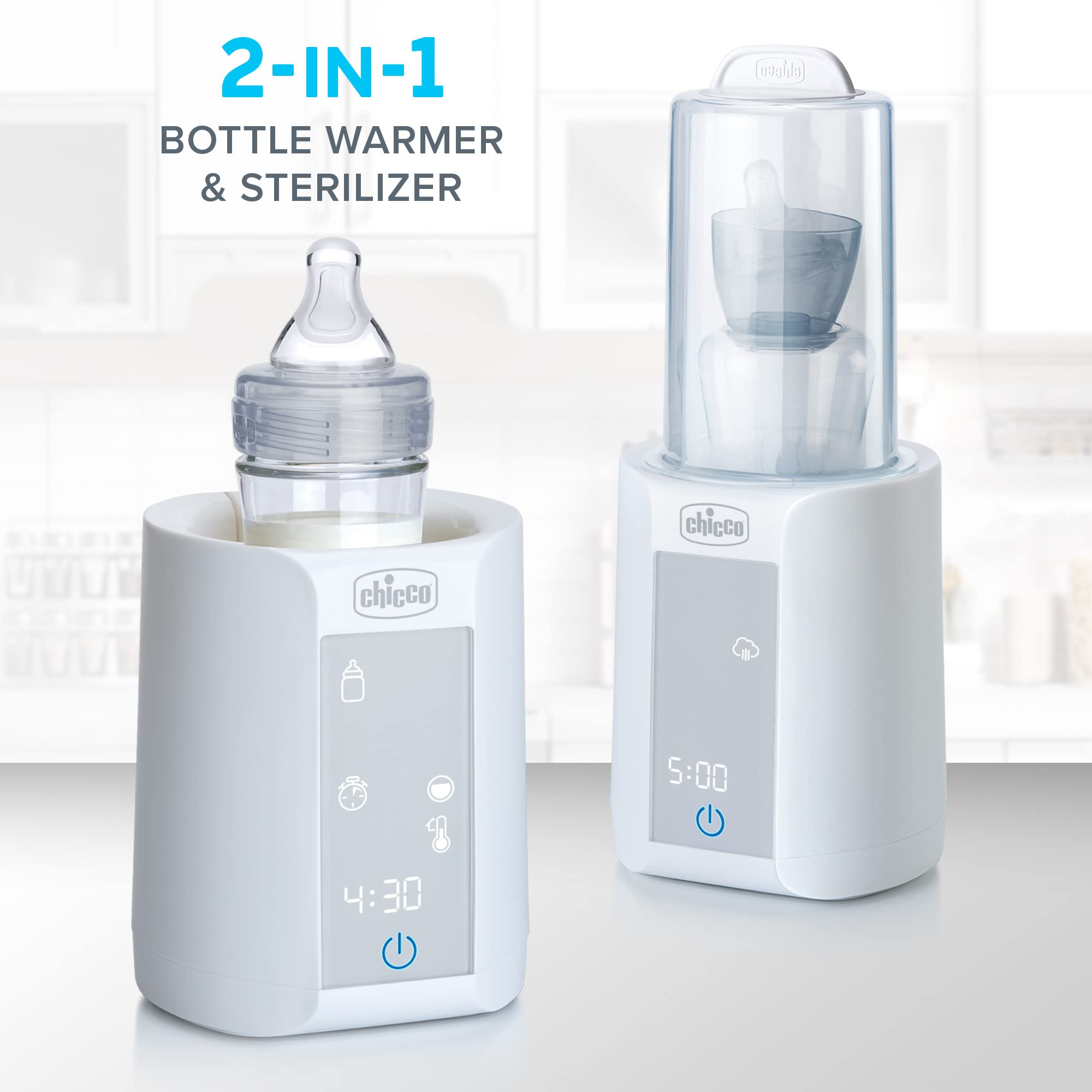 Chicco Digital Baby Bottle Warmer and Sterilizer - 4 Heating Modes for Bottles, Food Jars & Milk Bags | 99.9% Germ Elimination | Touchscreen Control with Auto Shut-Off | Perfect for Night Feedings, Travel & Daycare Use