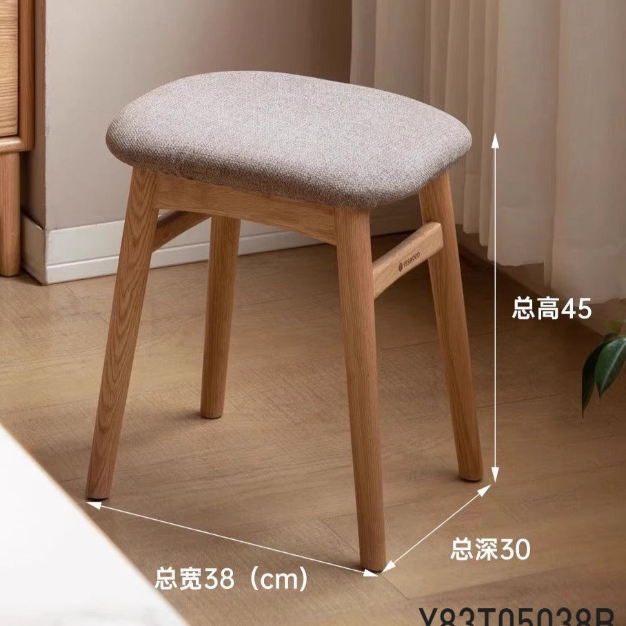 Premium Oak Solid Wood Makeup Stool with Soft Upholstered Seat - Perfect for Vanity, Dressing Room & Beauty Salon