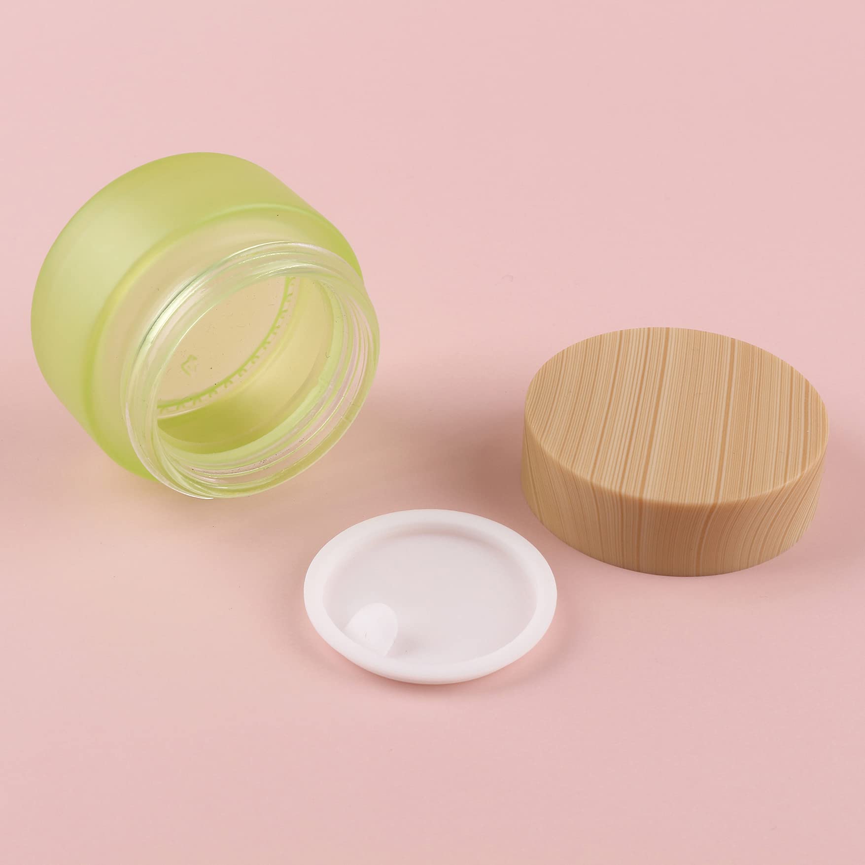 6 Pack 50ml Frosted Glass Cosmetic Jars with Lids & Liners - Green Face Cream Storage Containers for DIY Creams, Lotions, Ointments & Makeup Samples | Perfect for Home Beauty Organizers, Travel Toiletry Kits & Salon Professional Use