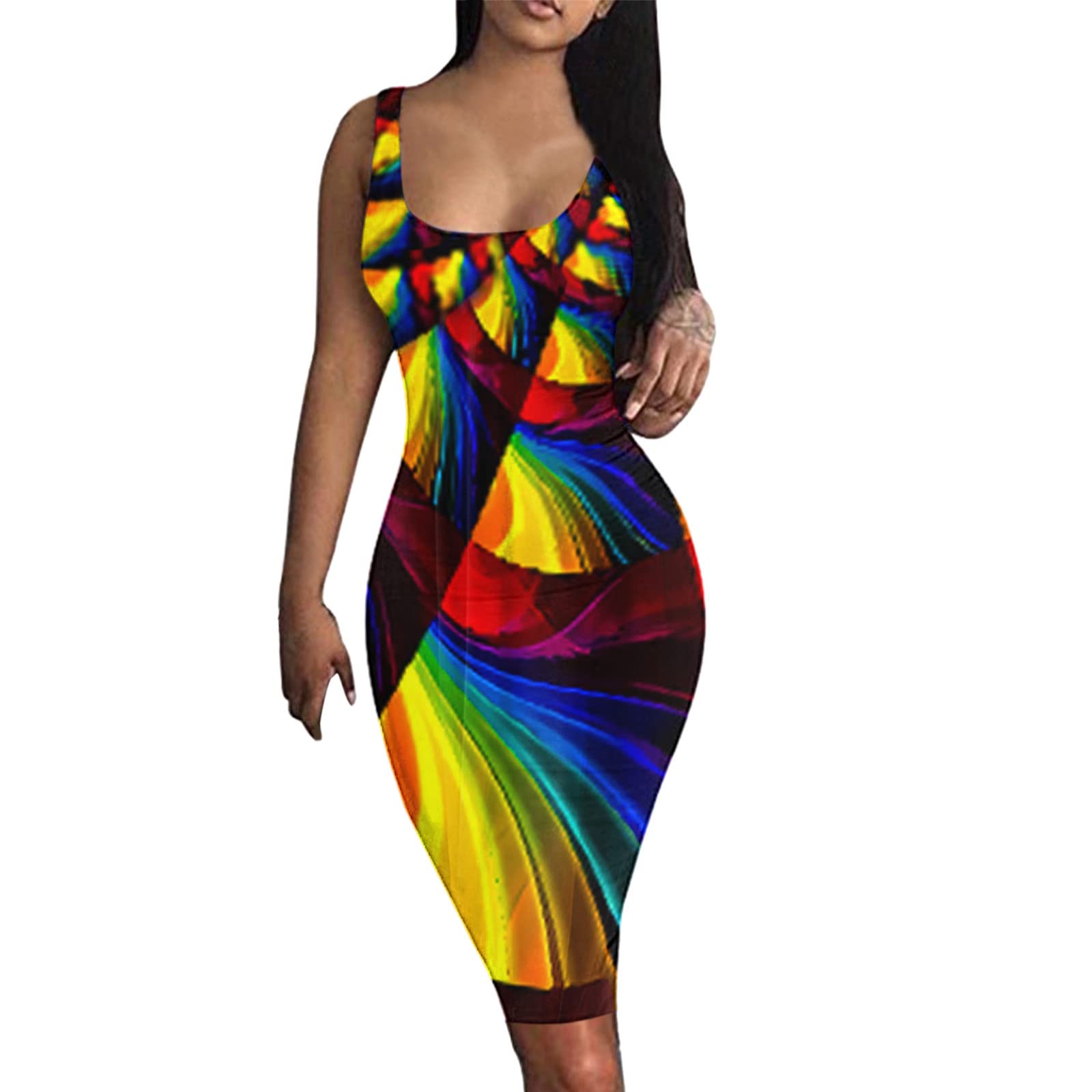 Sexy Summer Sleeveless Bodycon Dress for Women - Club, Beach & Evening Party Midi Dress | Flattering Tank Sun Dress for Night Out, Vacation & Special Occasions