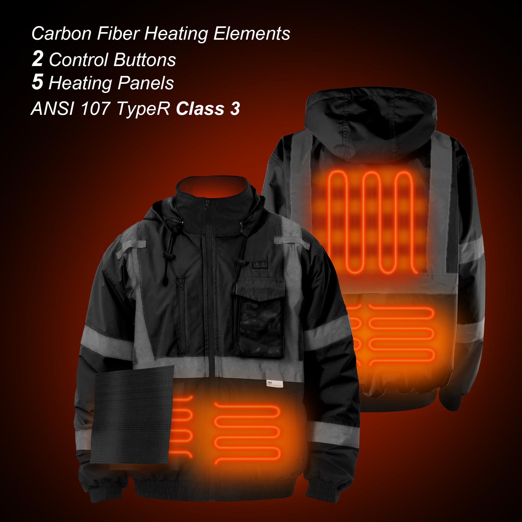 3M Reflective Heated Safety Jacket - Waterproof CLASS 3 Hi-Vis Work Jacket with Heating | High Visibility for Construction, Road Work & Winter Outdoor Activities