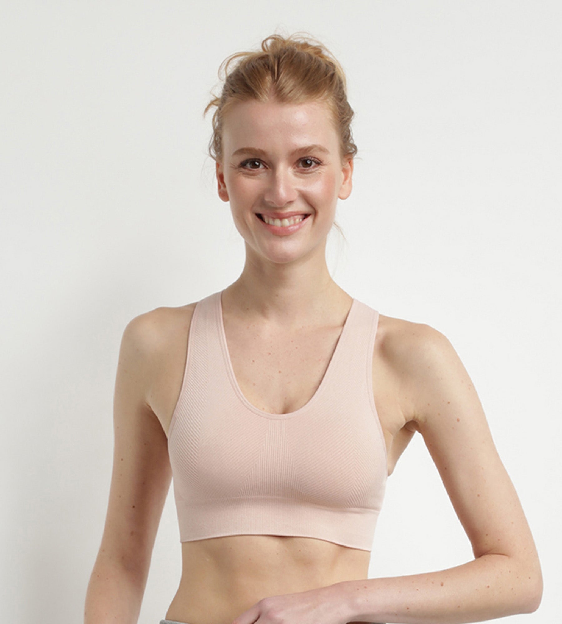 Seamless Sports Bra Rose Almond Chiné Dim - Comfortable Wireless Workout Top for Yoga, Running & Gym
