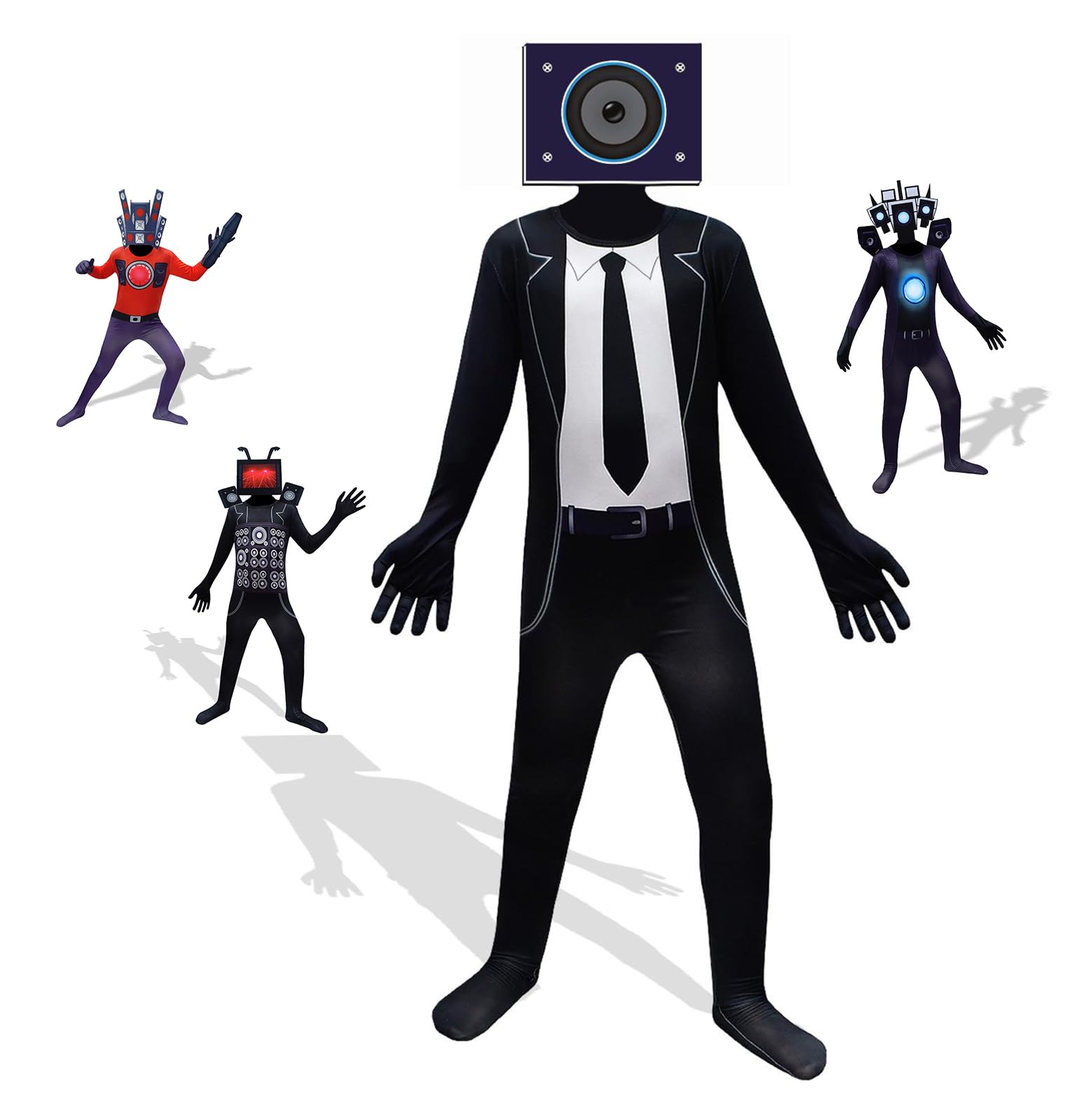 RXR Kids Skibidi Toilet Costume Set - TV Man, Speaker Man & Camera Man Jumpsuit Bodysuit for Boys Girls 5-12 Years - Halloween Cosplay, Birthday Party & TikTok Dance Outfit