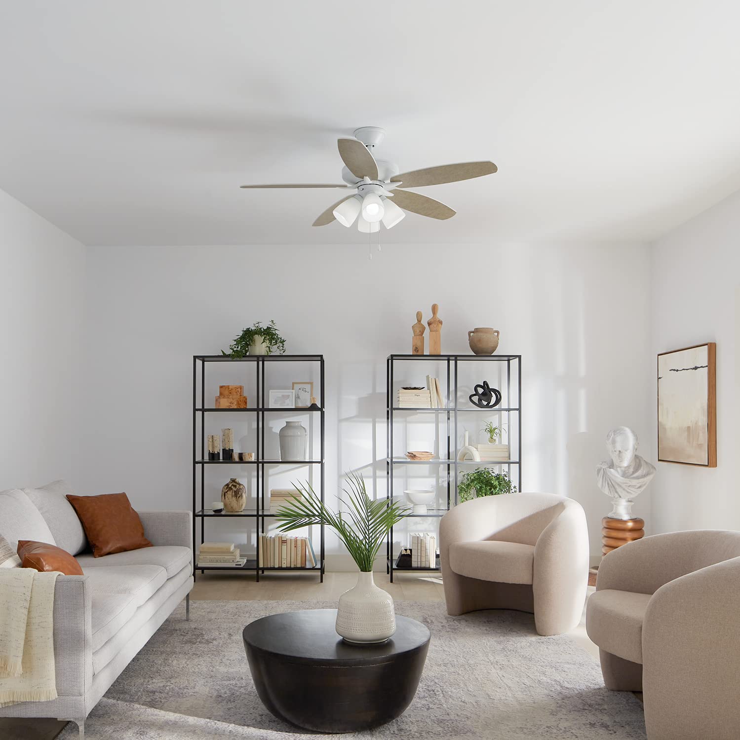 Kichler 52 Inch Renew Premier LED Ceiling Fan with Light, Matte White Finish - Energy Efficient Cooling for Living Room, Bedroom & Patio