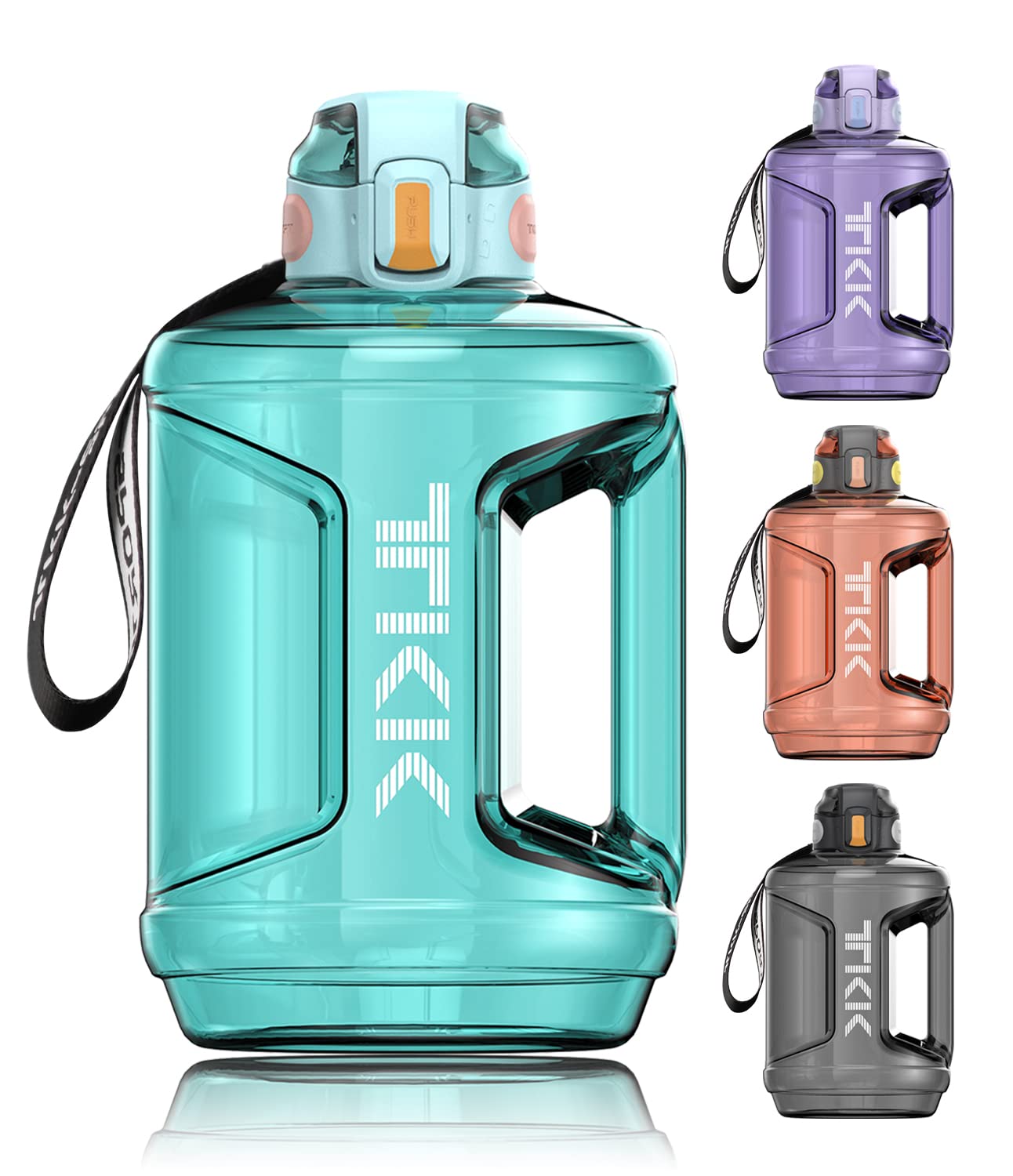 TKK 64oz Half Gallon Water Bottle with Time Markings - Large BPA-Free Water Jug with Straw, Strap & Handle - Ideal for Gym, Workout, Hiking & Daily Hydration