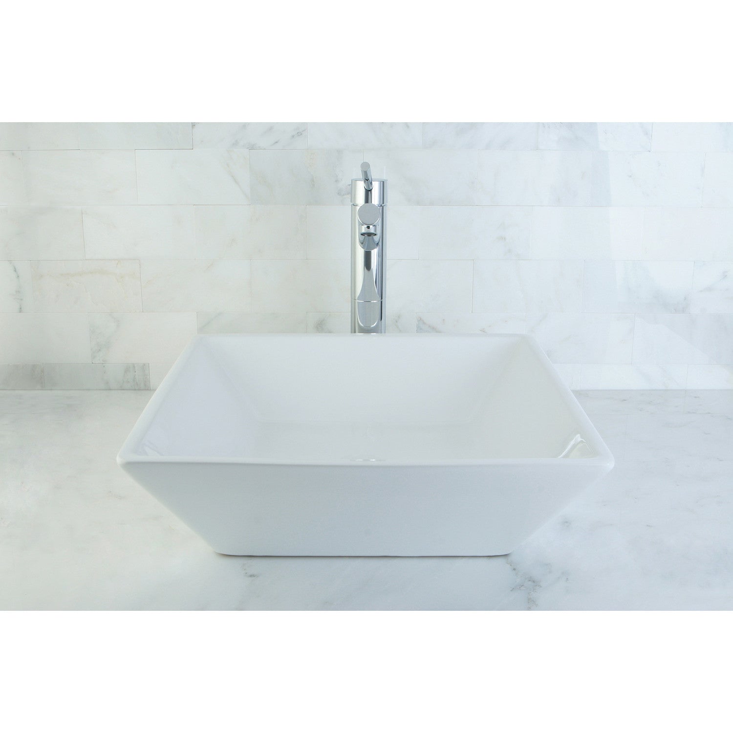 Artisan EV4256 16.9 Inch White Ceramic Square Vessel Sink - Modern Bathroom Vanity Top for Powder Room & Guest Bath Decor