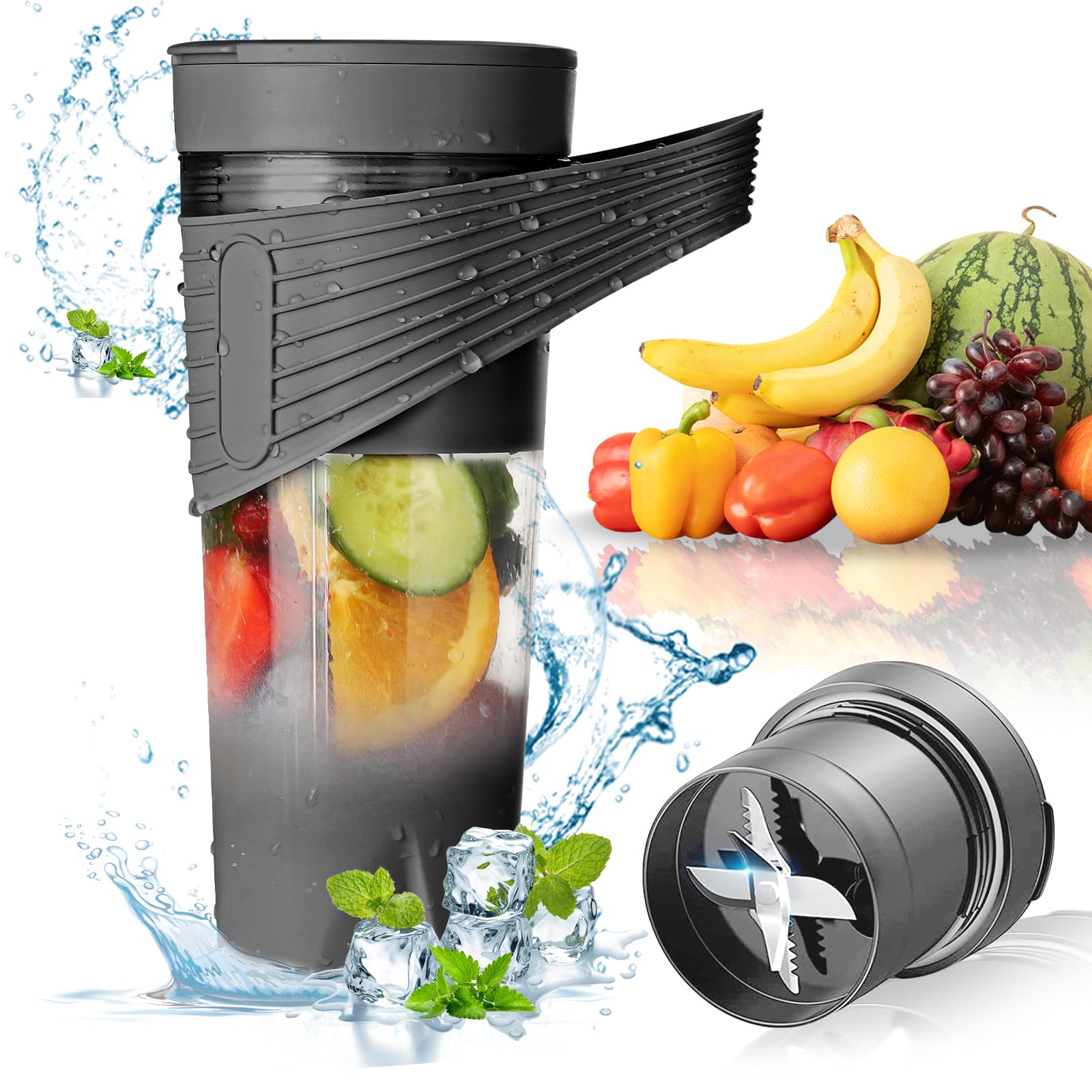 Portable USB Rechargeable Blender for Shakes & Smoothies - 18000 RPM Personal Blender with 7 Blades, 20oz Travel Fruit & Veggie Juicer Cup - Perfect for Gym, Office, Travel & Outdoor Adventures